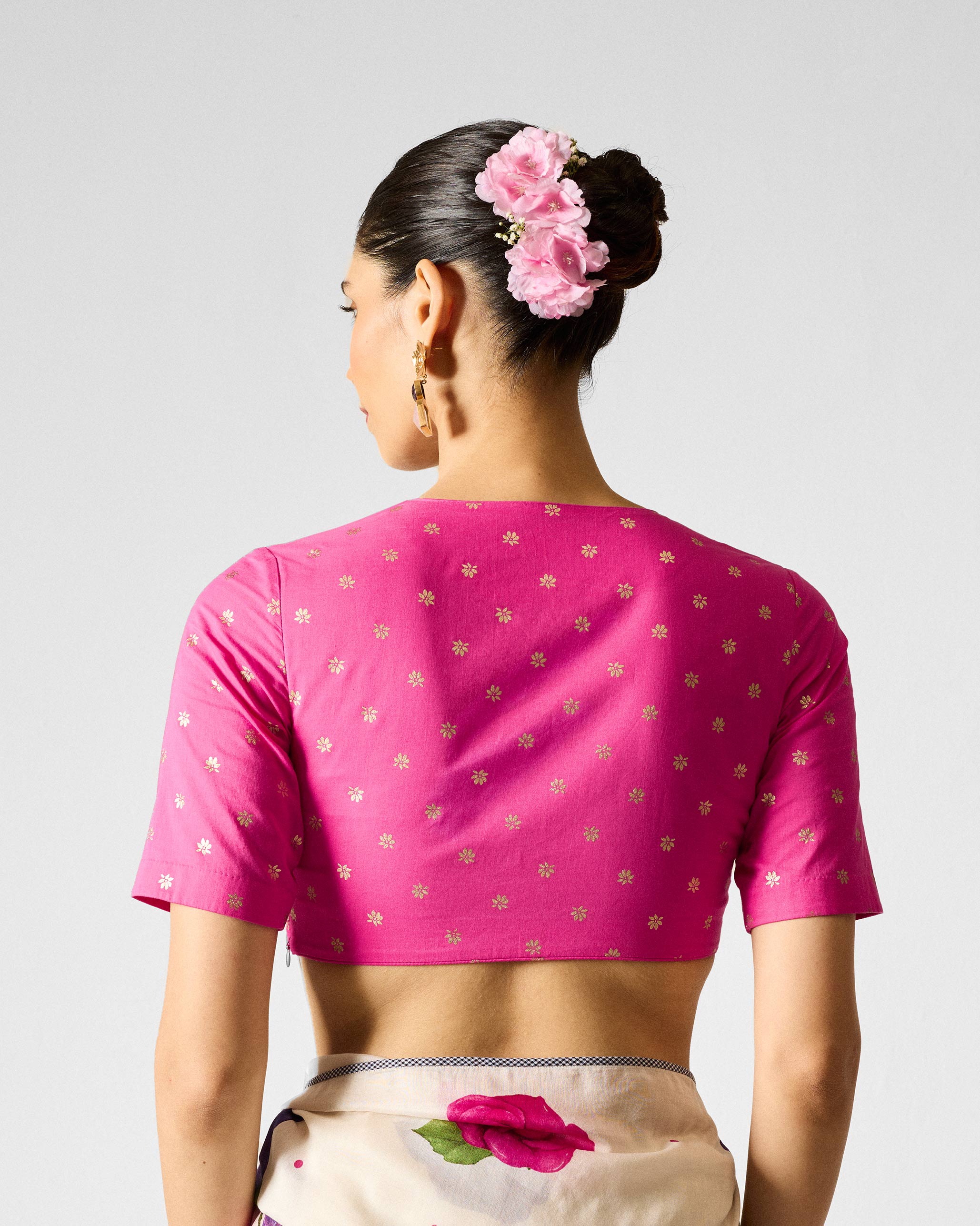 Ira Blouse - Fuchsia & Gold Printed