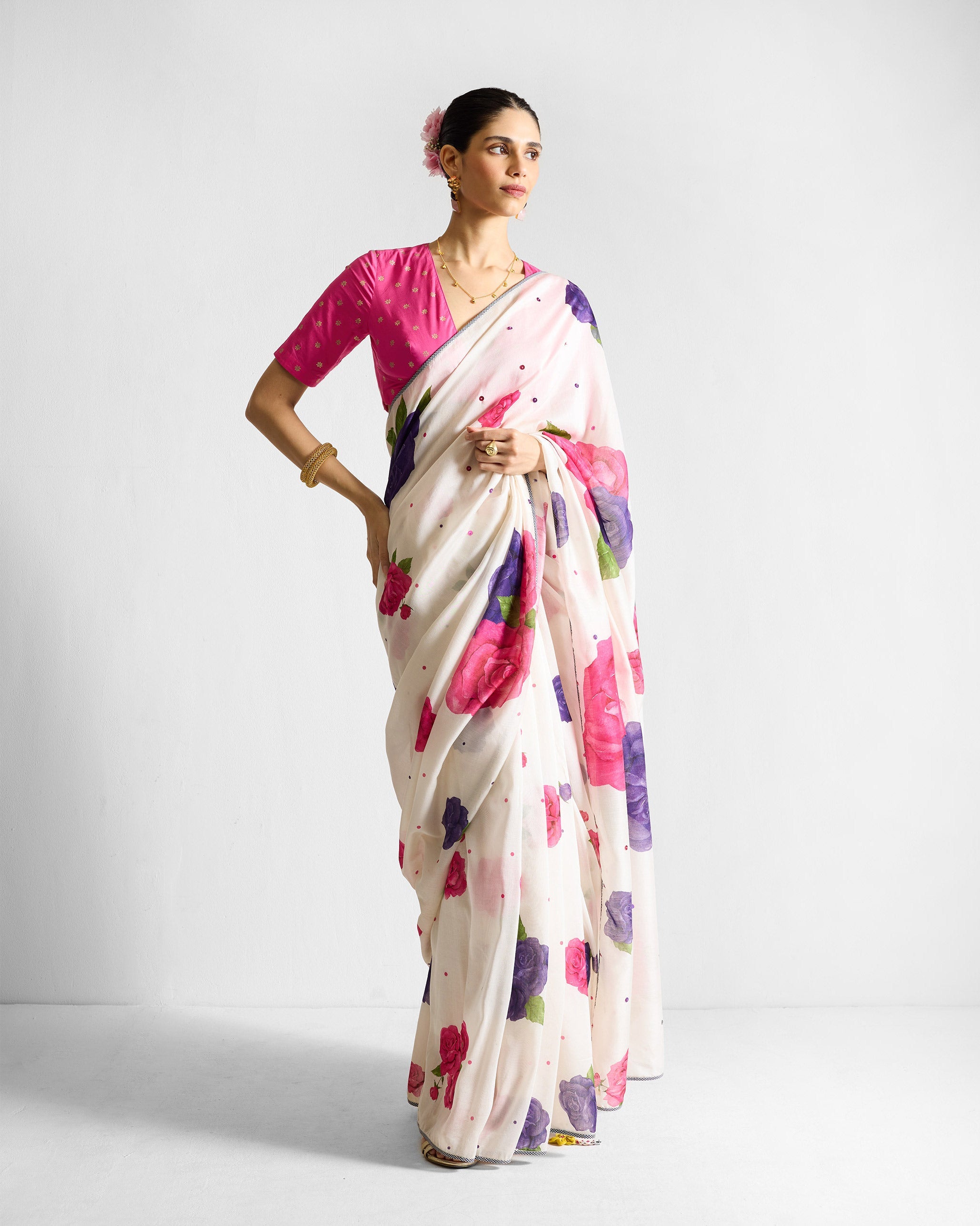 Ira Blouse - Fuchsia & Gold Printed