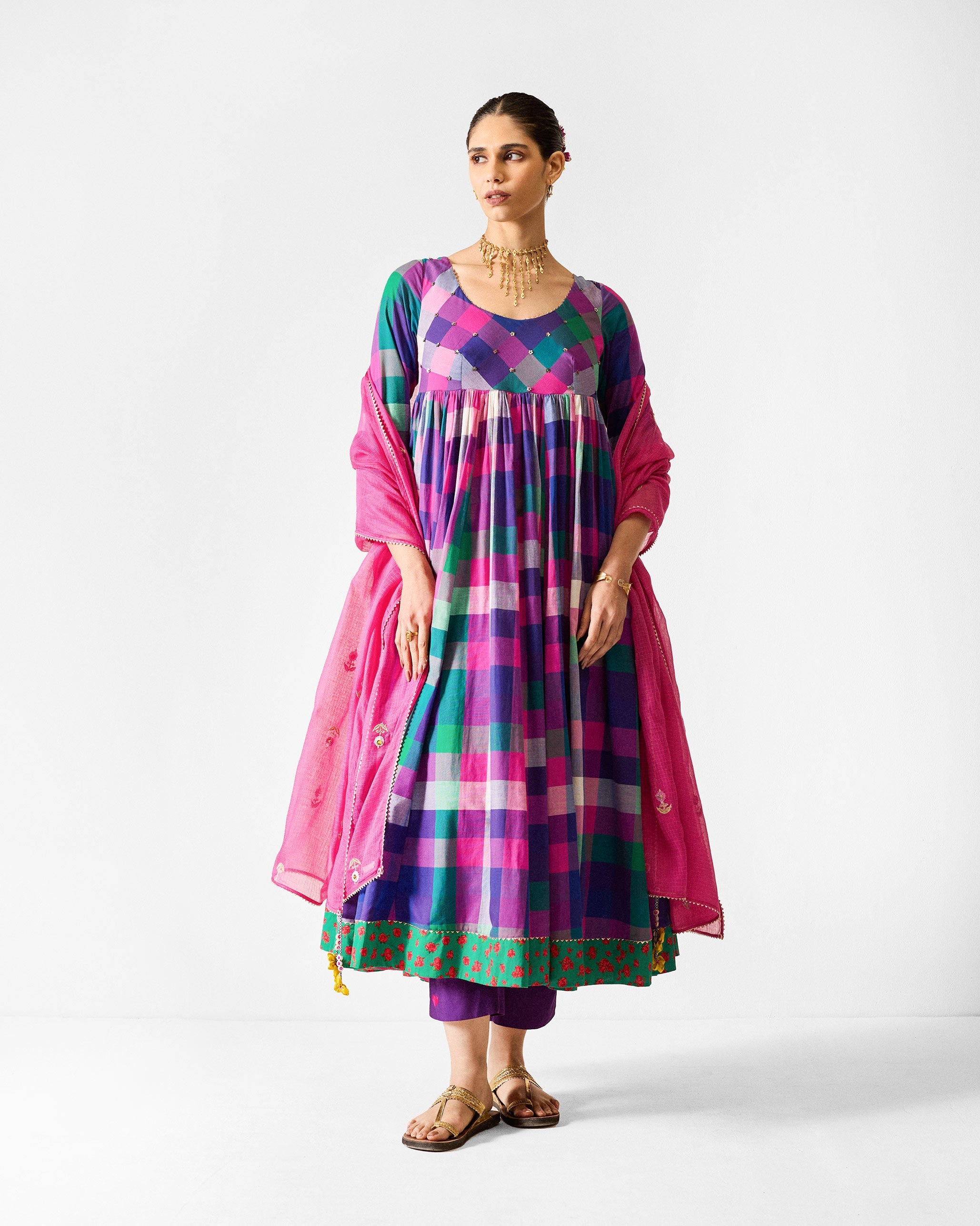 Belur Kurta - Multicolour Checks