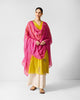 V-Neck Flared Kurta - Chartreuse & Gold Printed