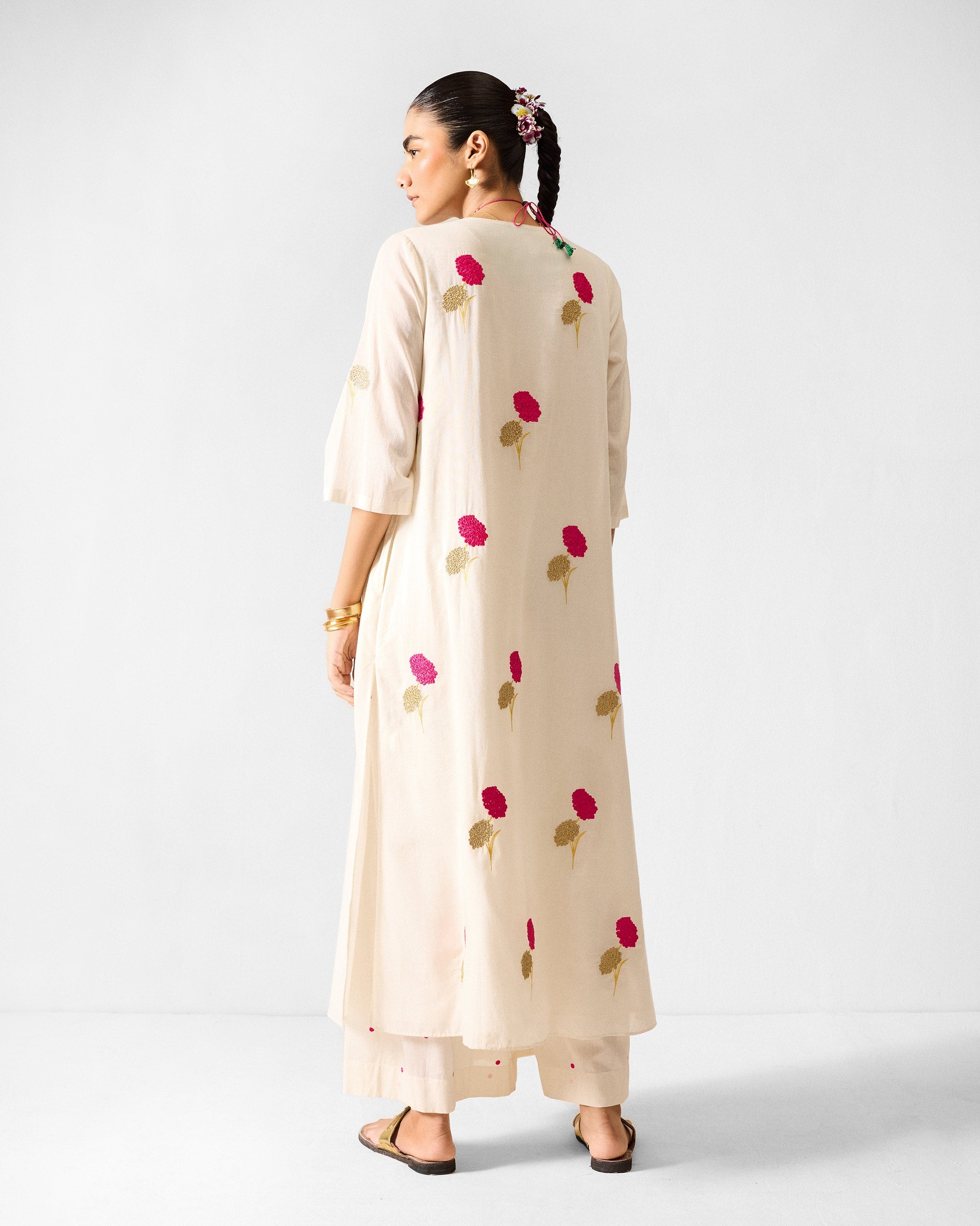 Hampi Kurta - Ivory & Fuchsia Embroidered