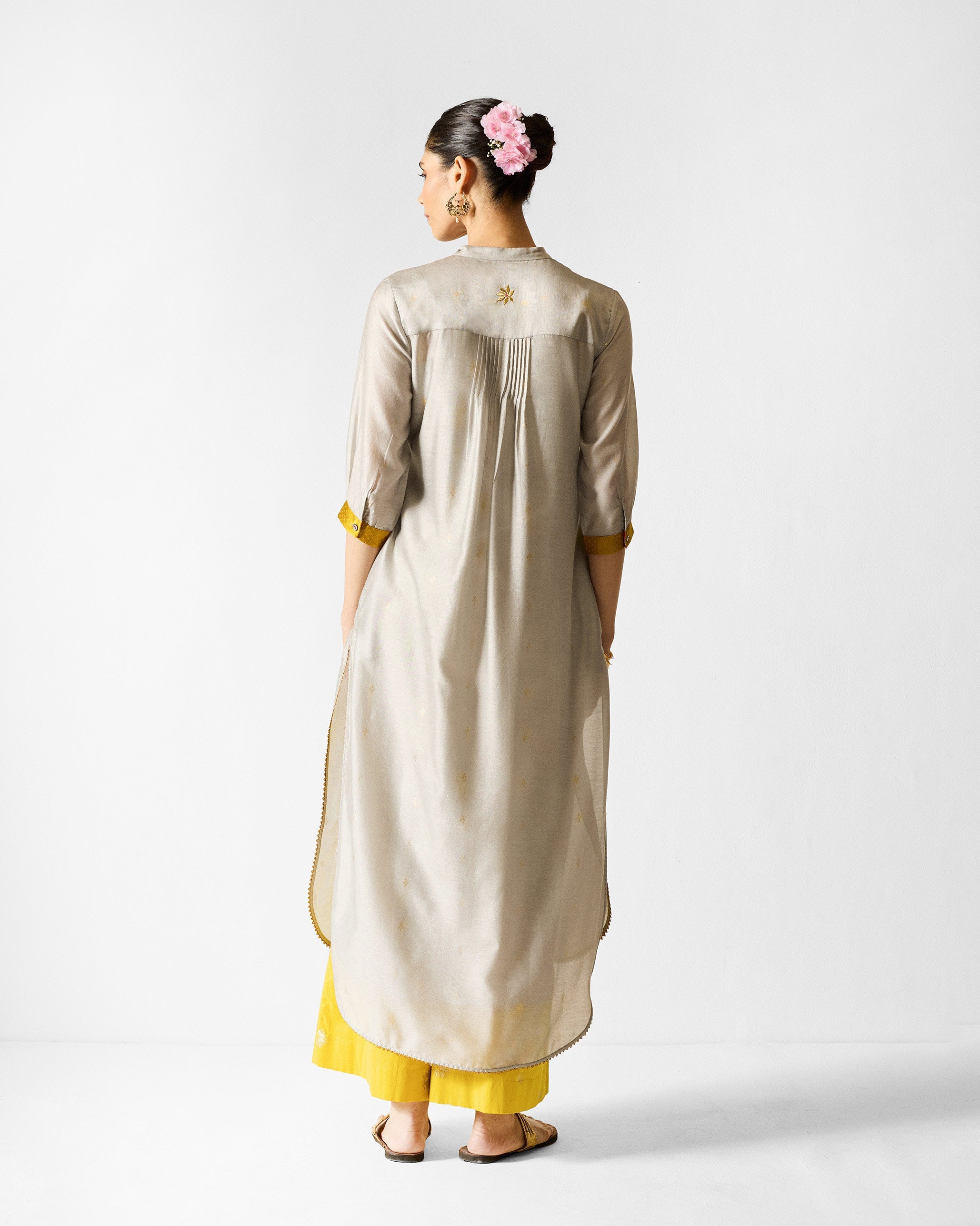 Kumaon Kurta - Grey & Gold Printed