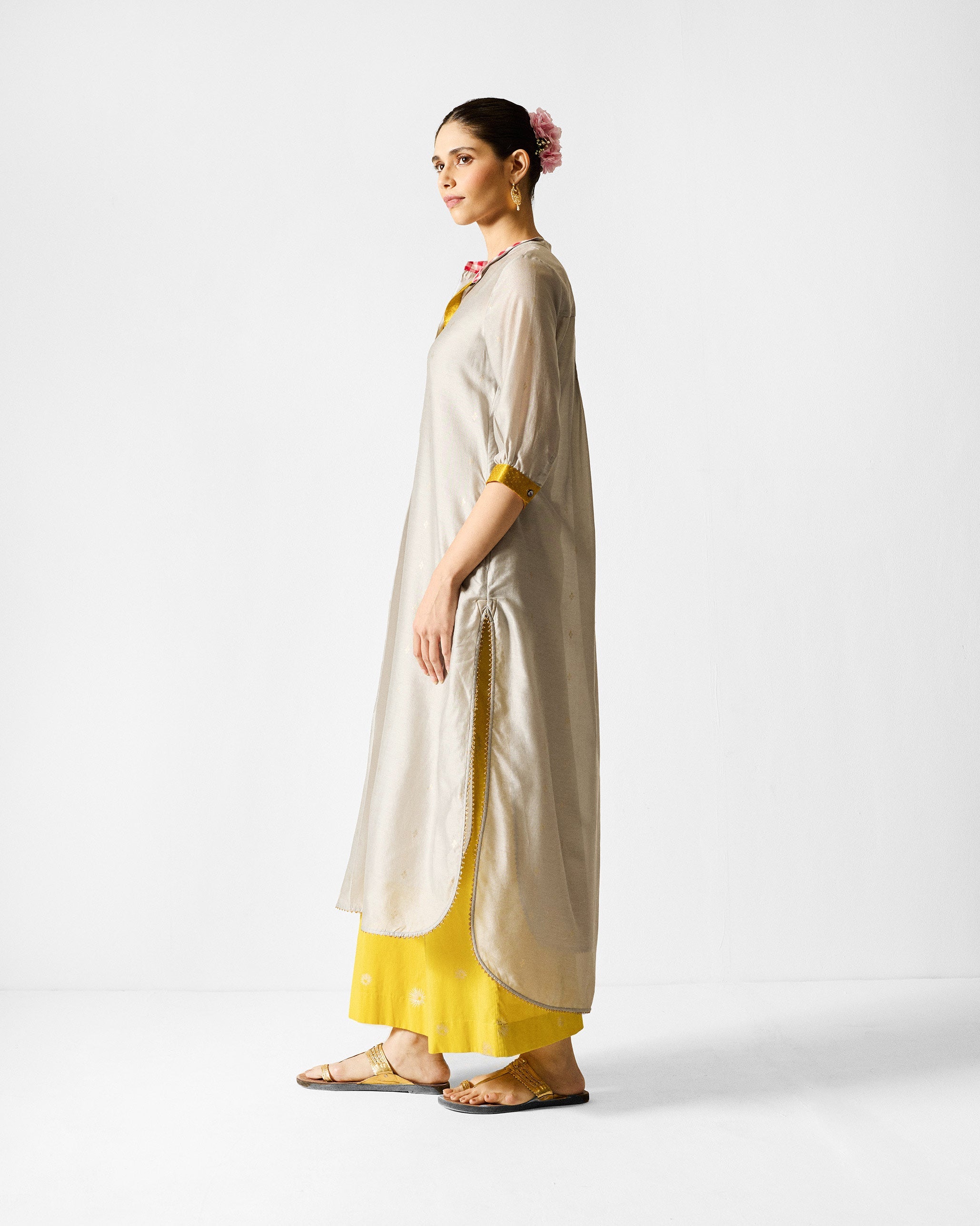 Kumaon Kurta - Grey & Gold Printed