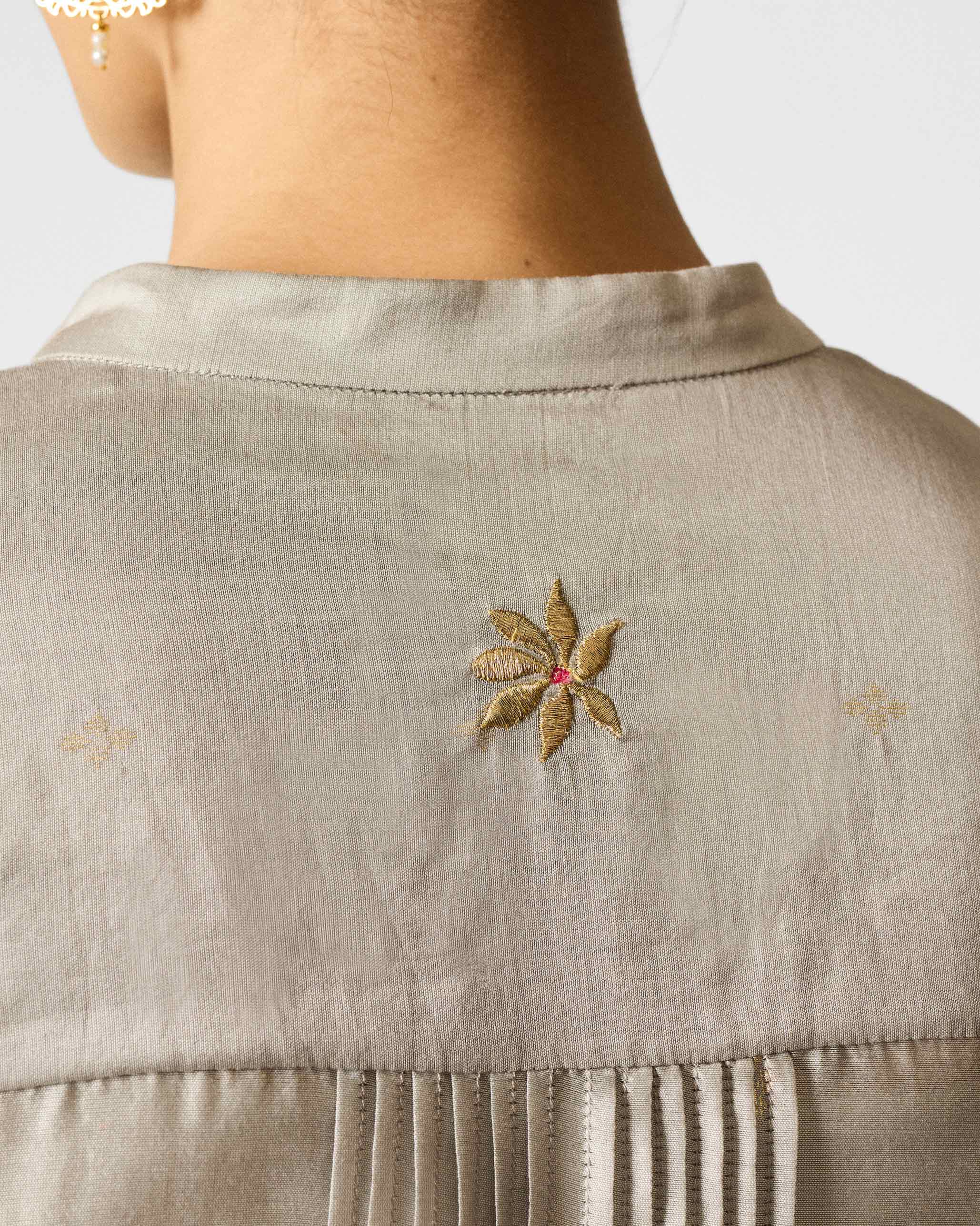 Kumaon Kurta - Grey & Gold Printed