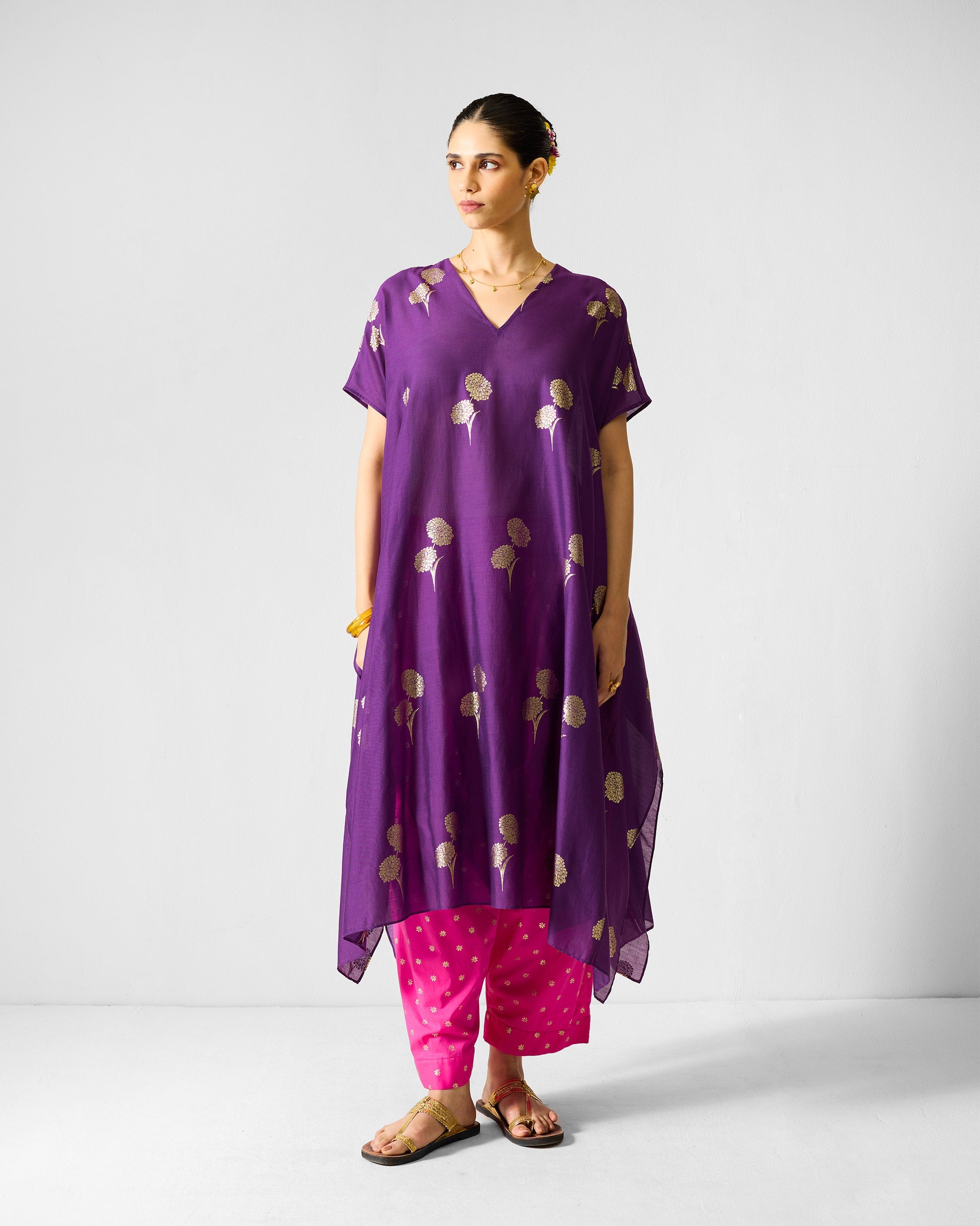 Diu Kurta - Purple & Gold Printed