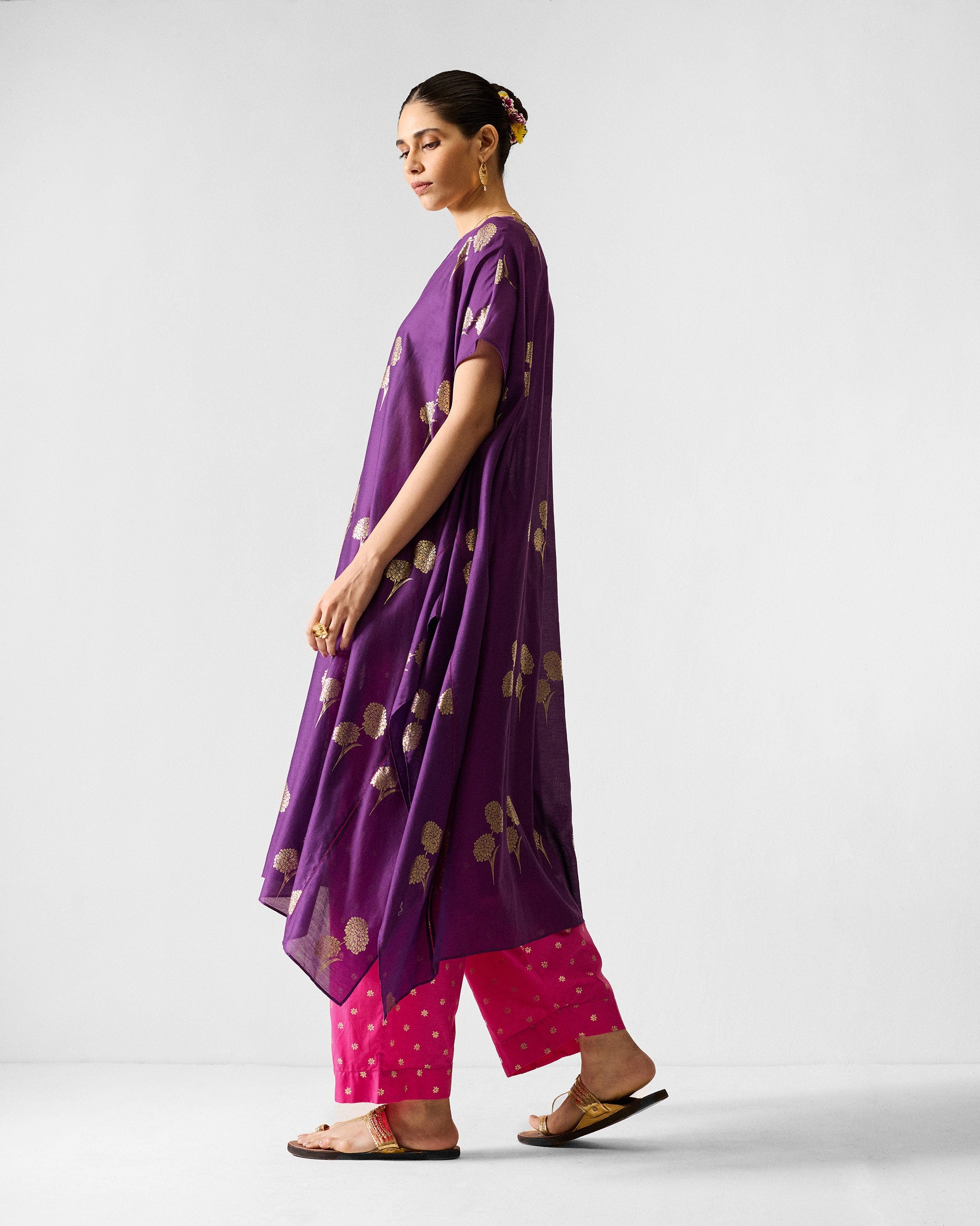 Diu Kurta - Purple & Gold Printed