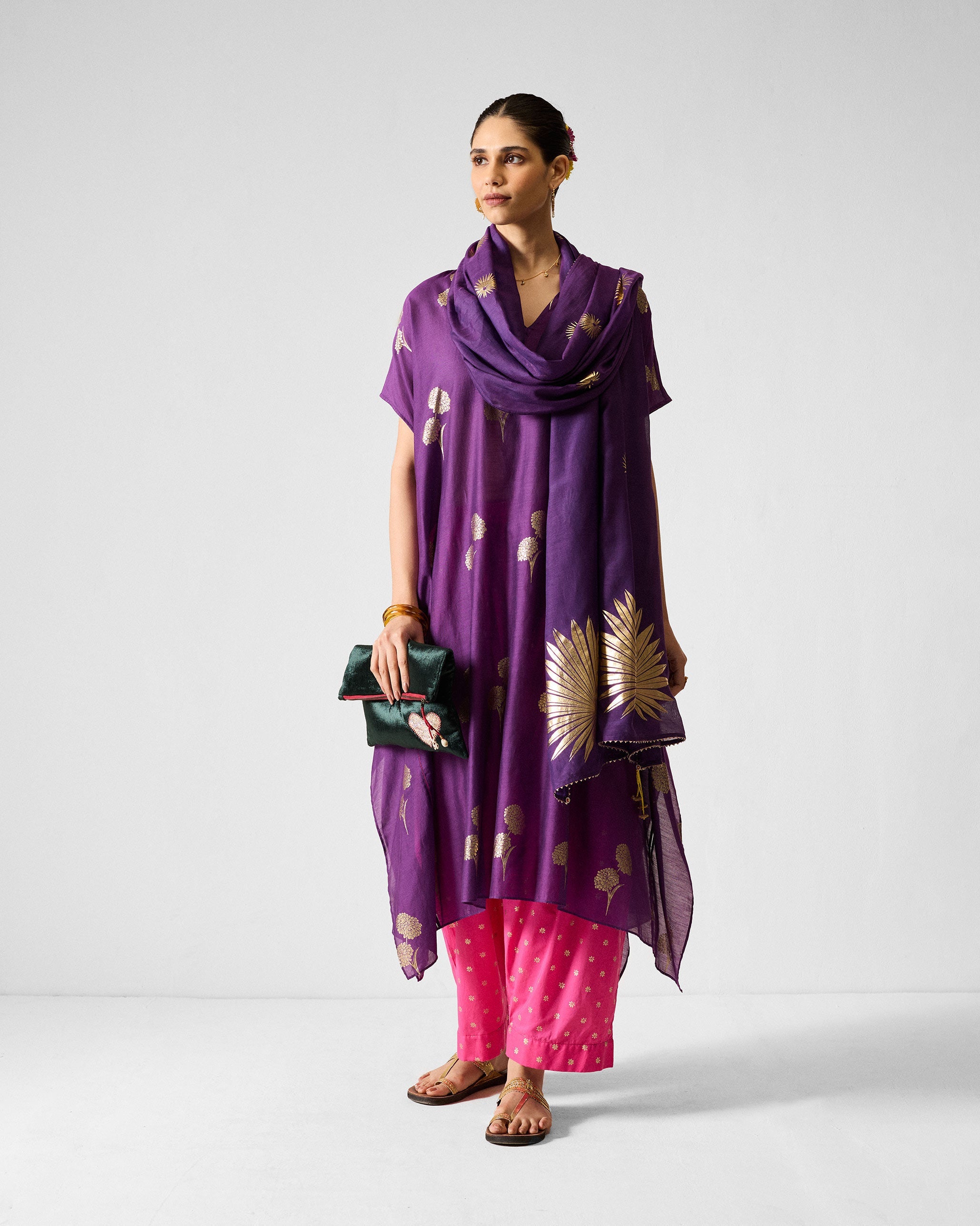 Diu Kurta - Purple & Gold Printed