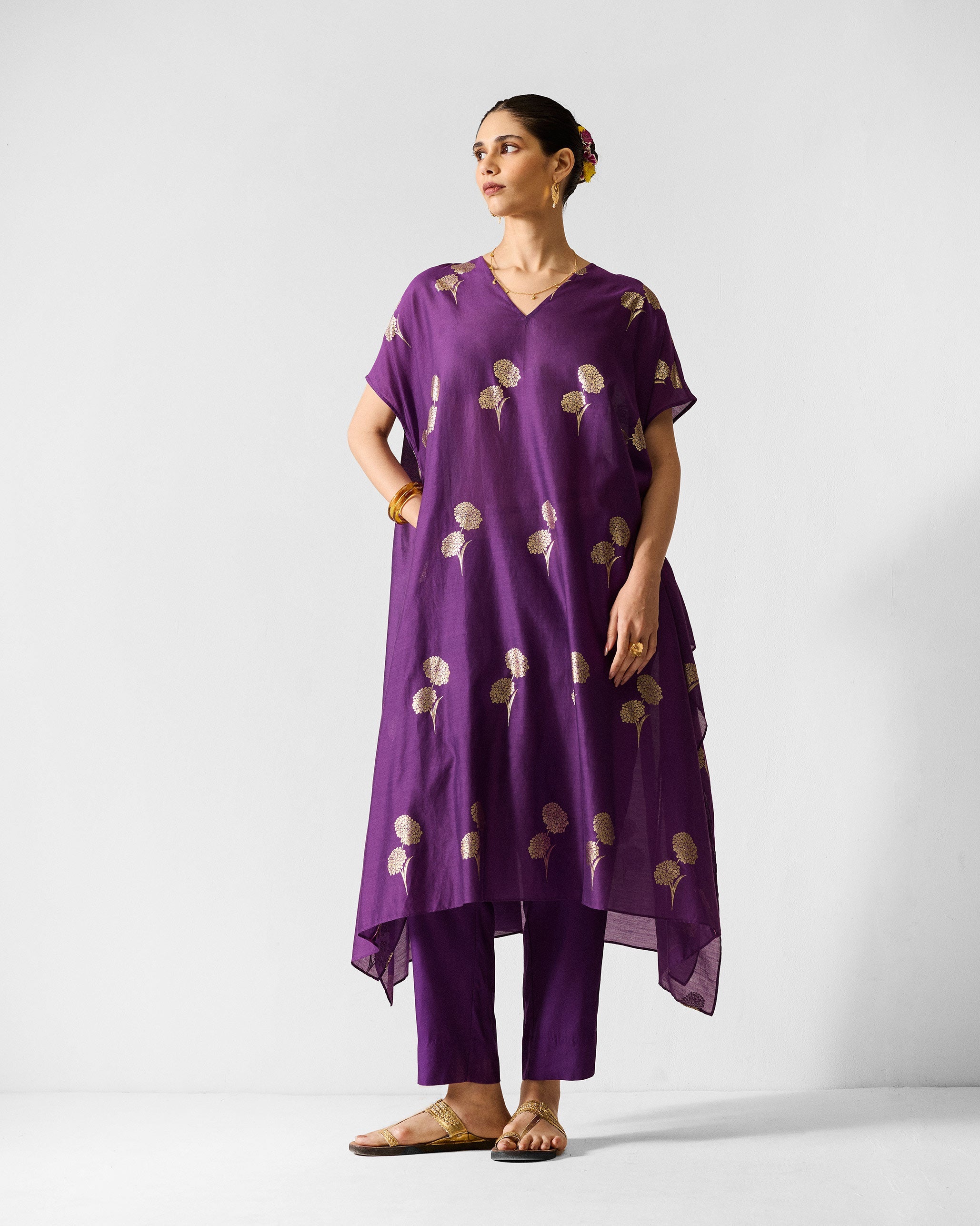 Diu Kurta - Purple & Gold Printed