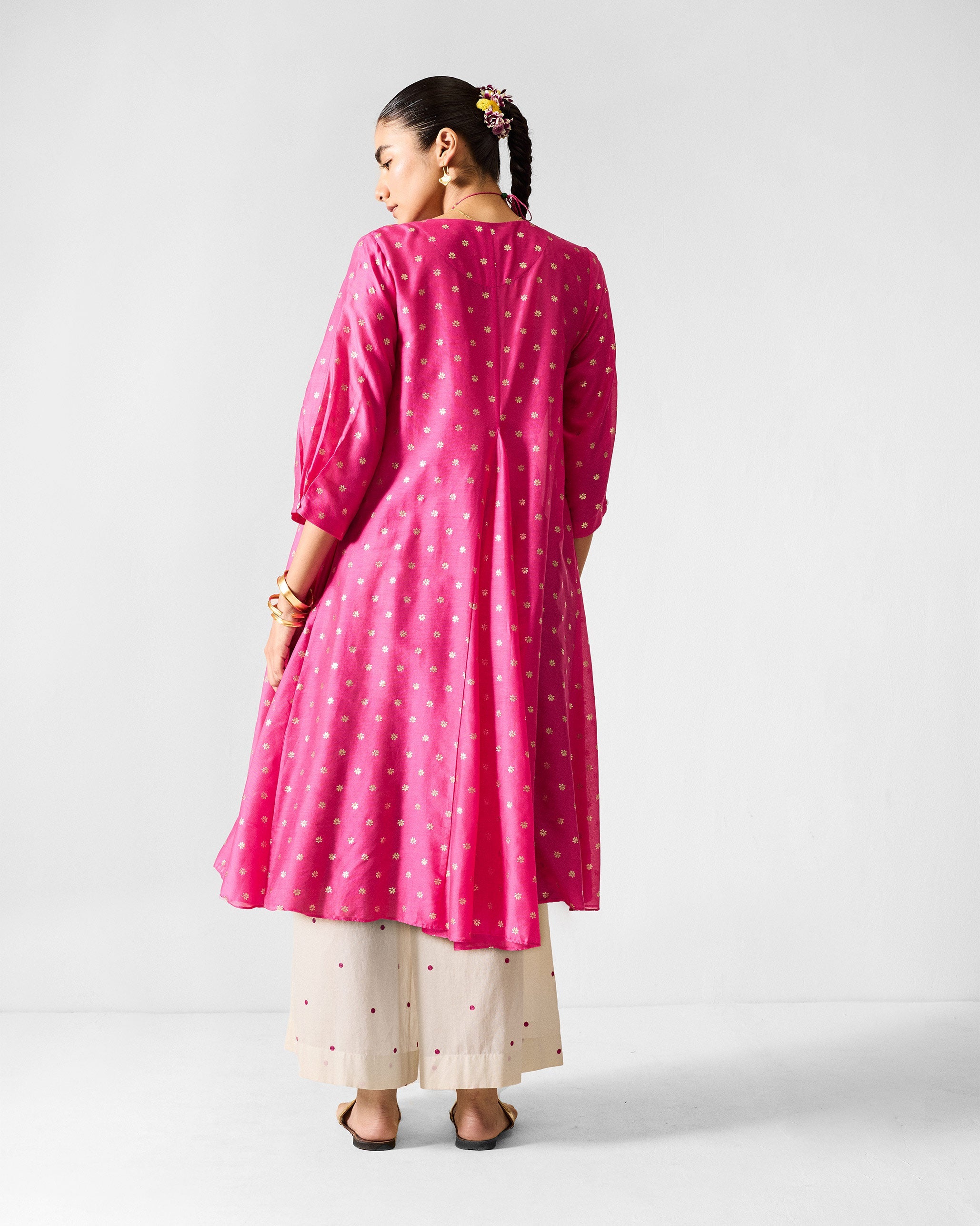 Kannauj Kurta - Fuchsia & Gold Printed