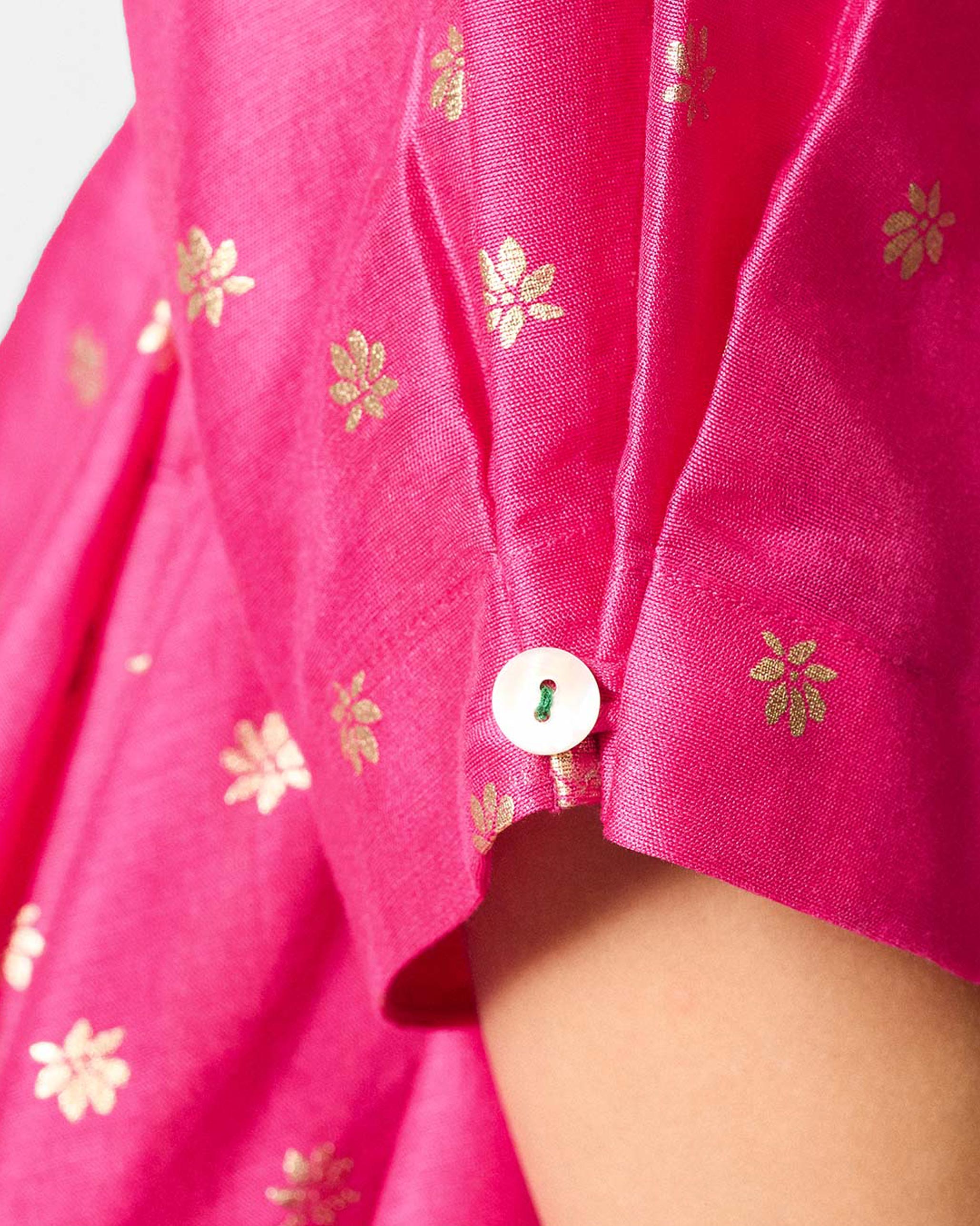 Kannauj Kurta - Fuchsia & Gold Printed