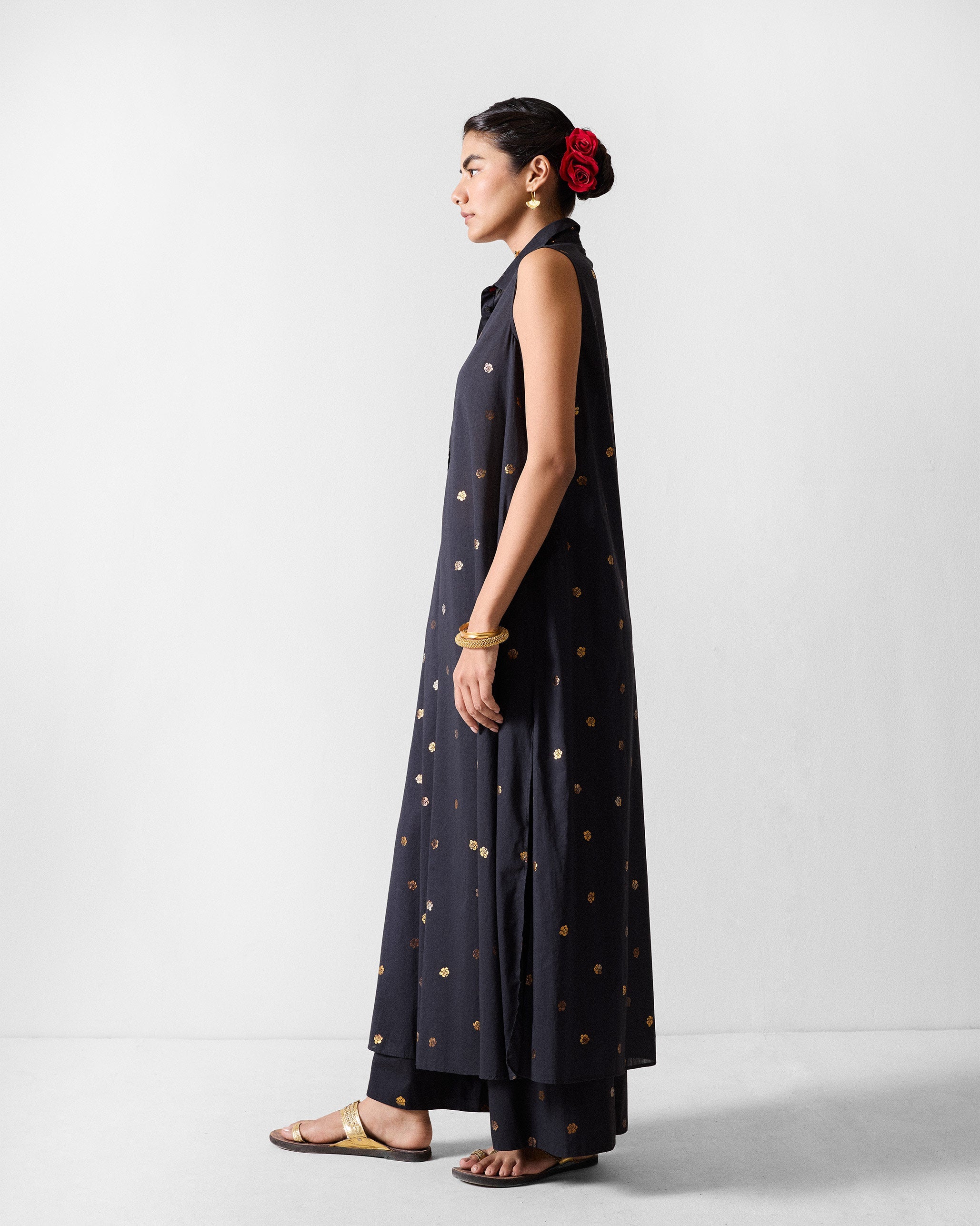 Parallel Kurta - Black & Gold Printed