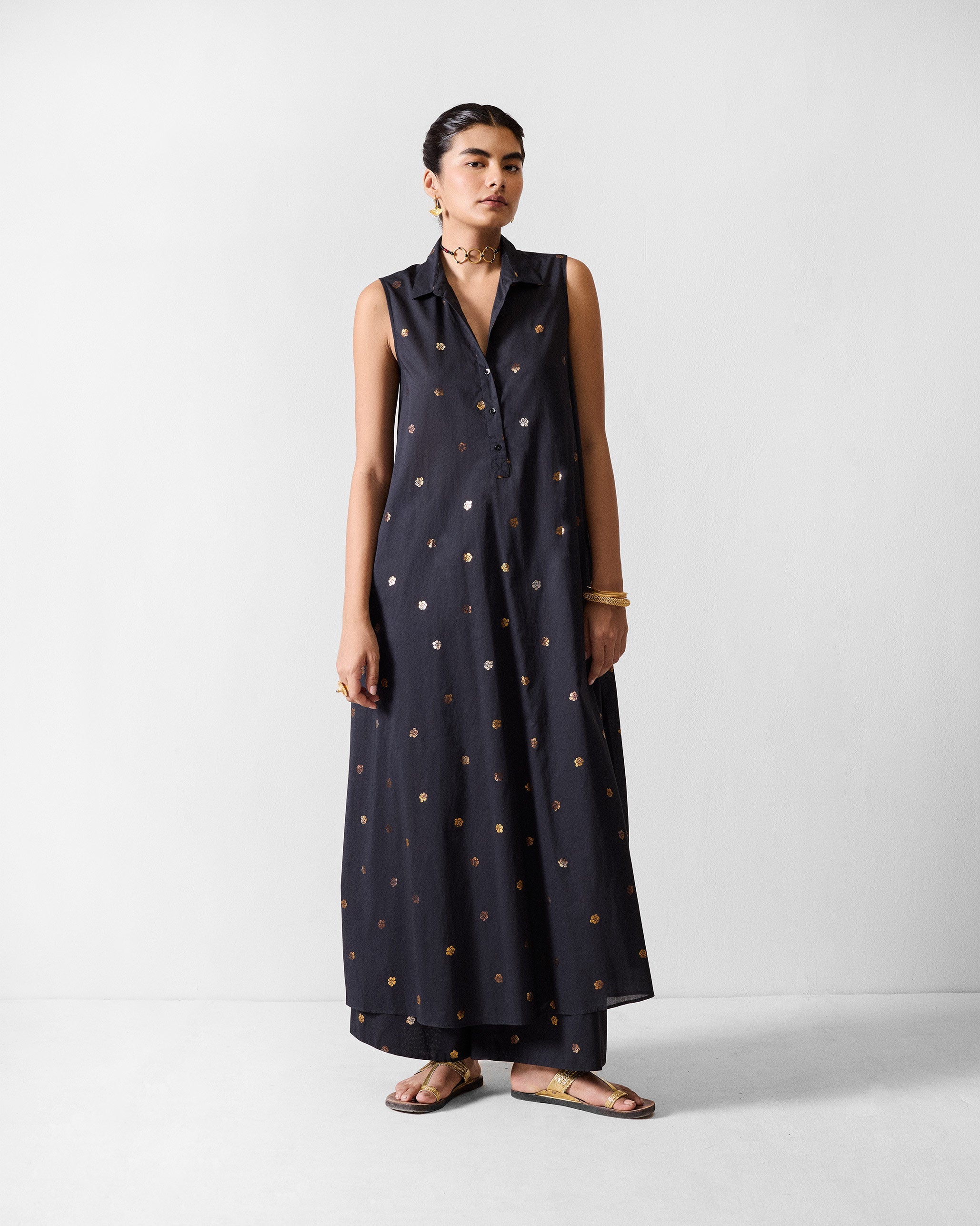 Parallel Kurta - Black & Gold Printed