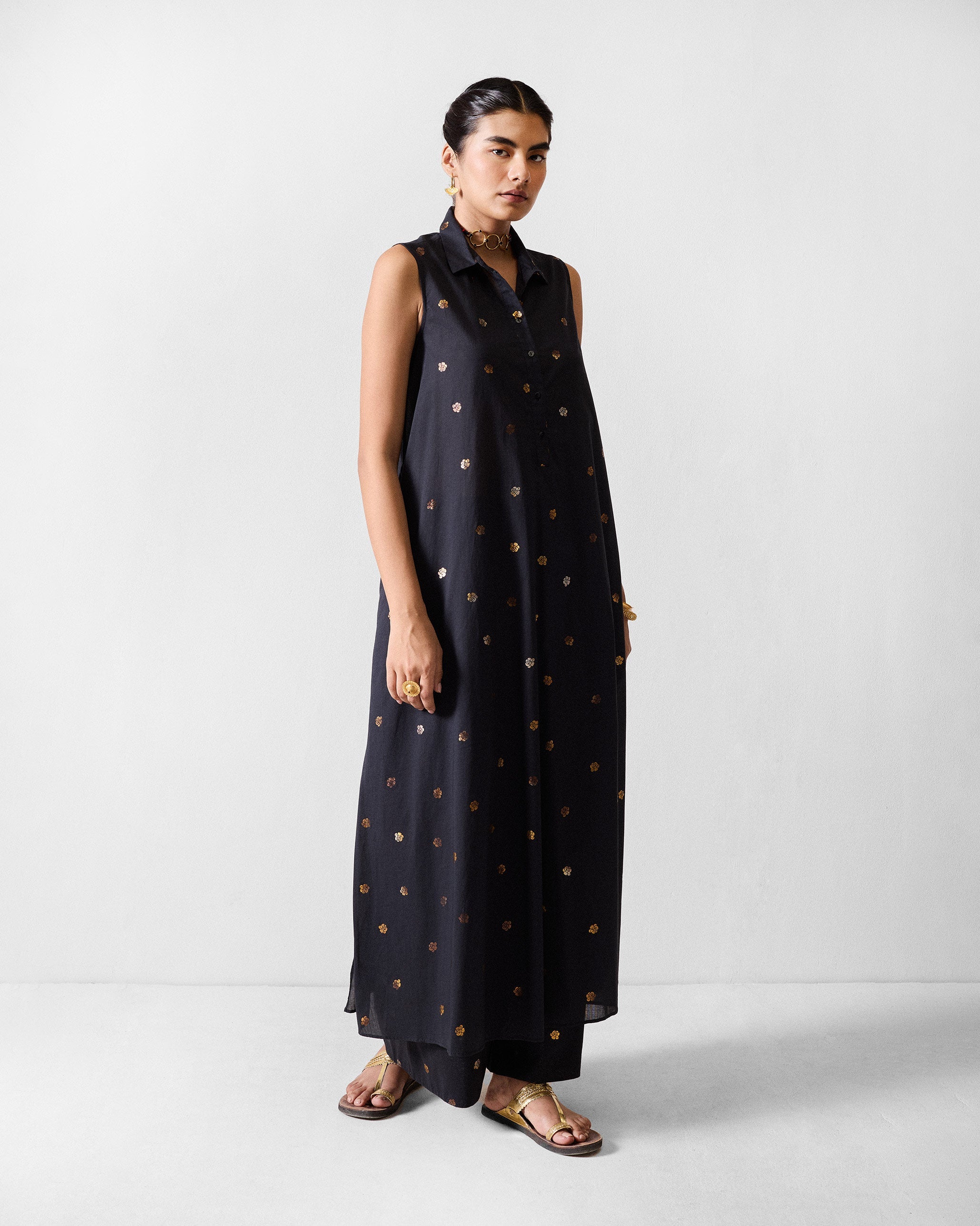 Parallel Kurta - Black & Gold Printed