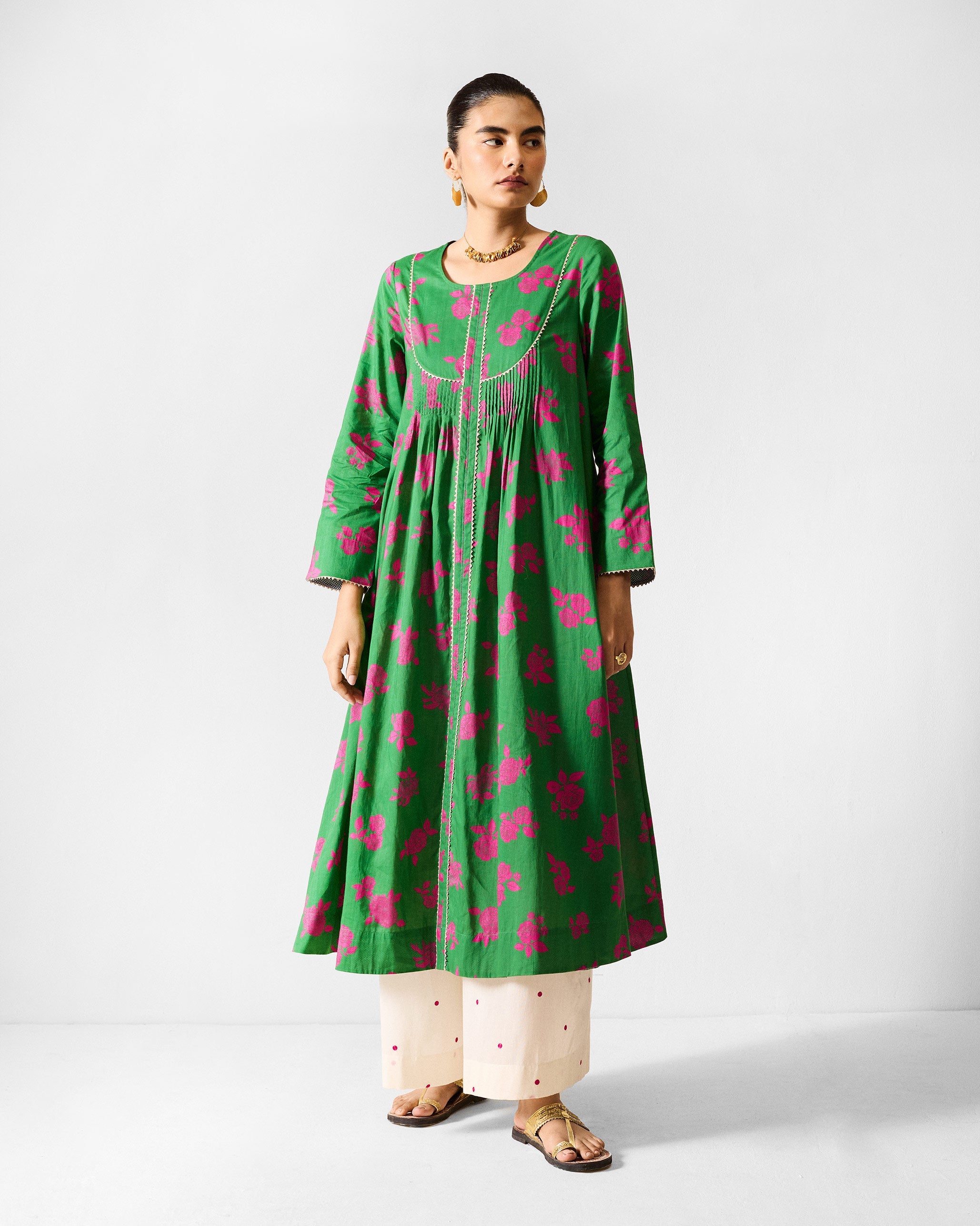 Ayat Kurta - Green & Fuchsia Printed
