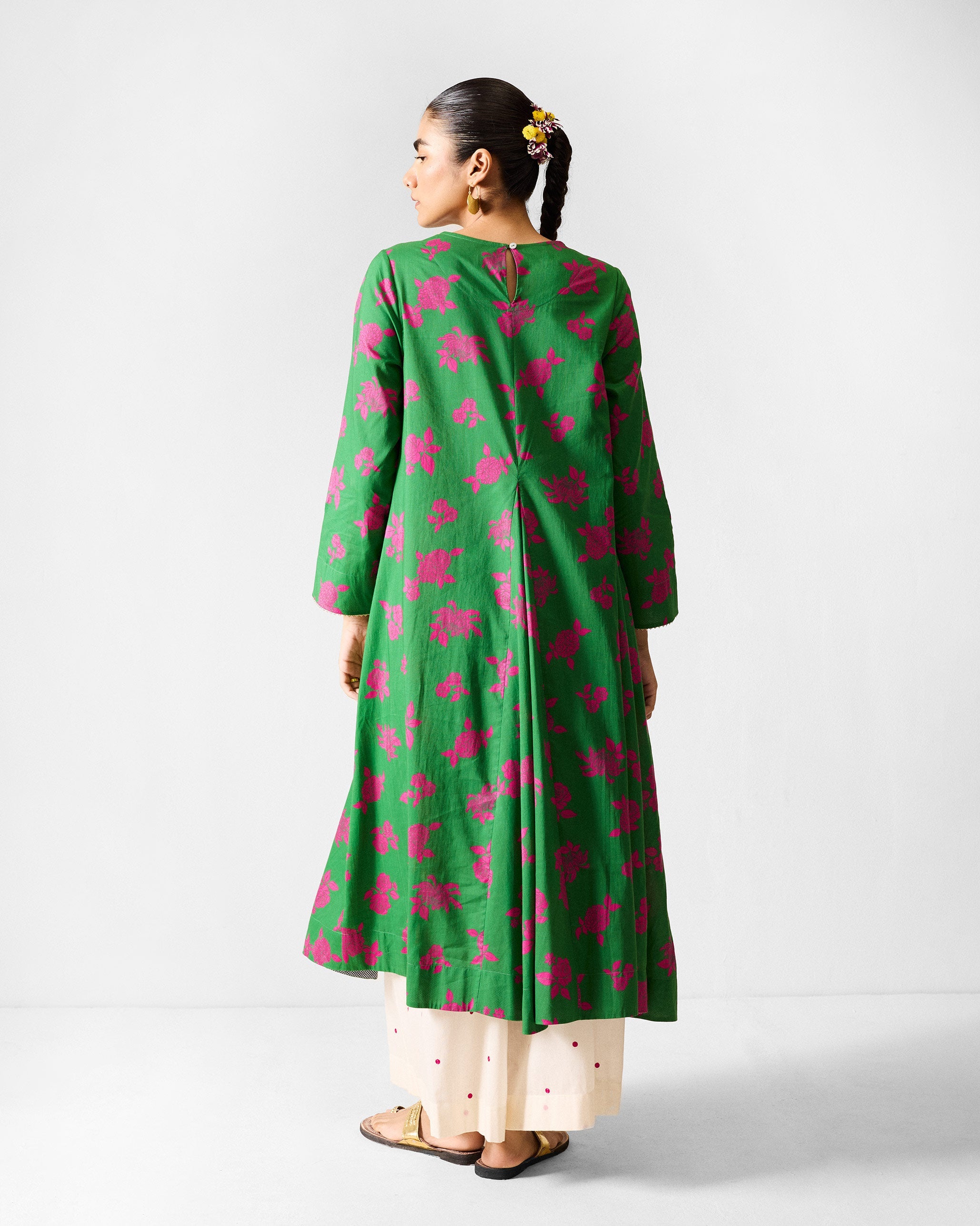 Ayat Kurta - Green & Fuchsia Printed