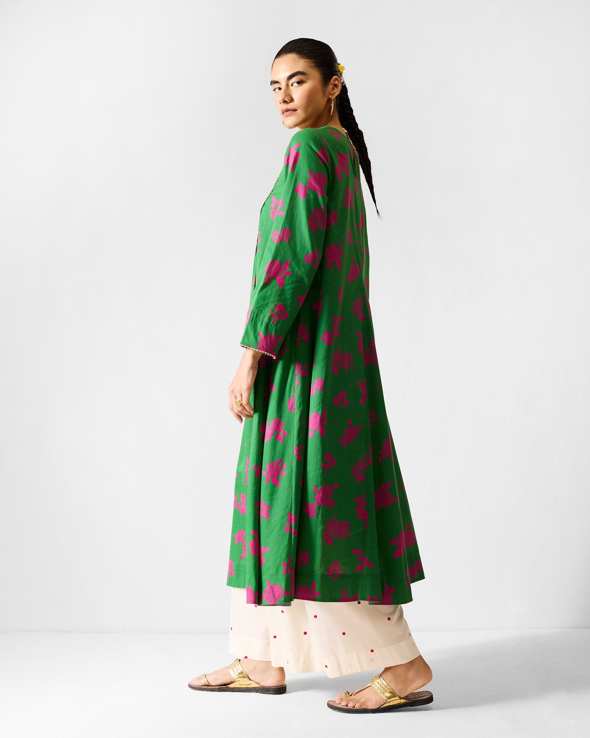 Ayat Kurta - Green & Fuchsia Printed