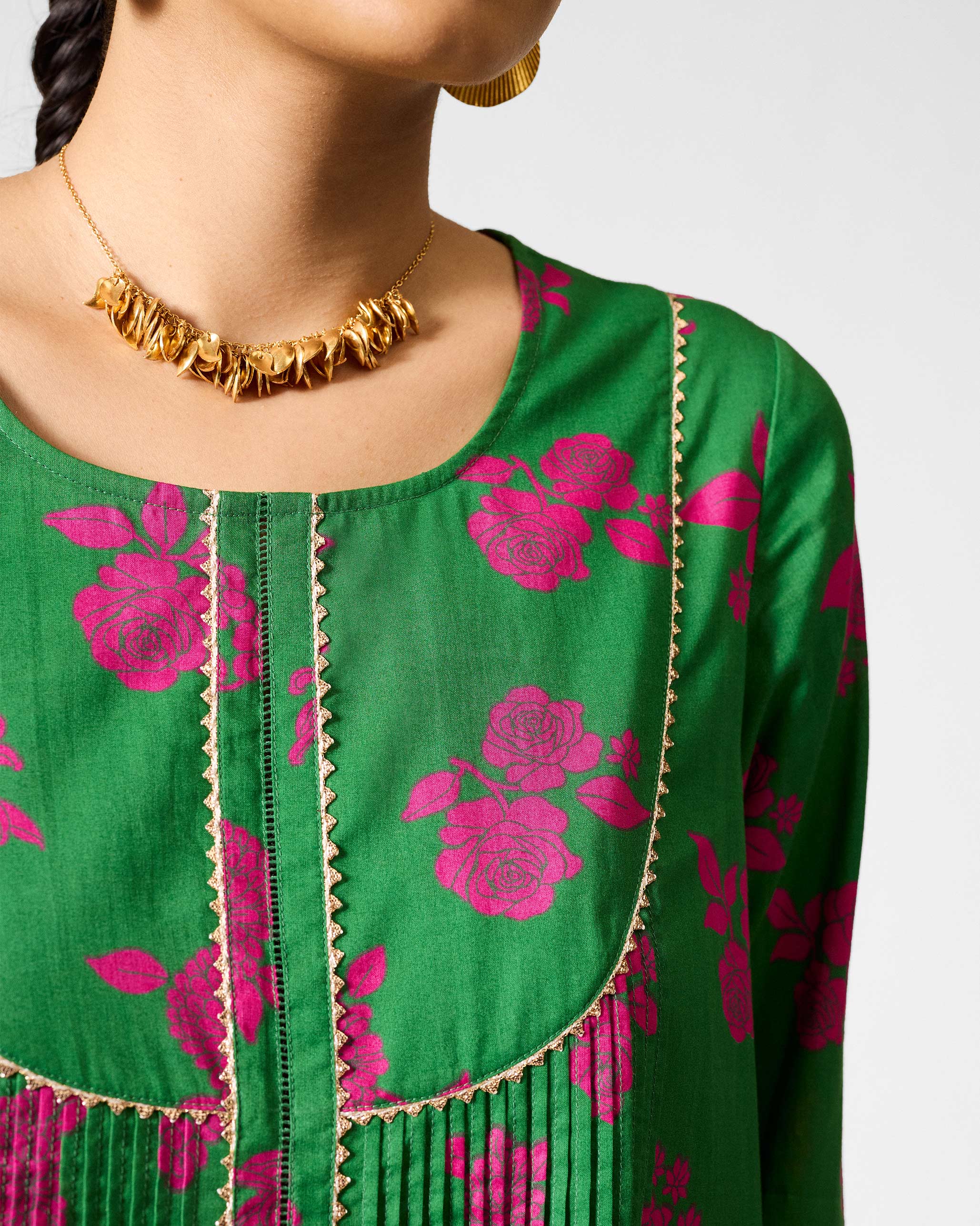 Ayat Kurta - Green & Fuchsia Printed