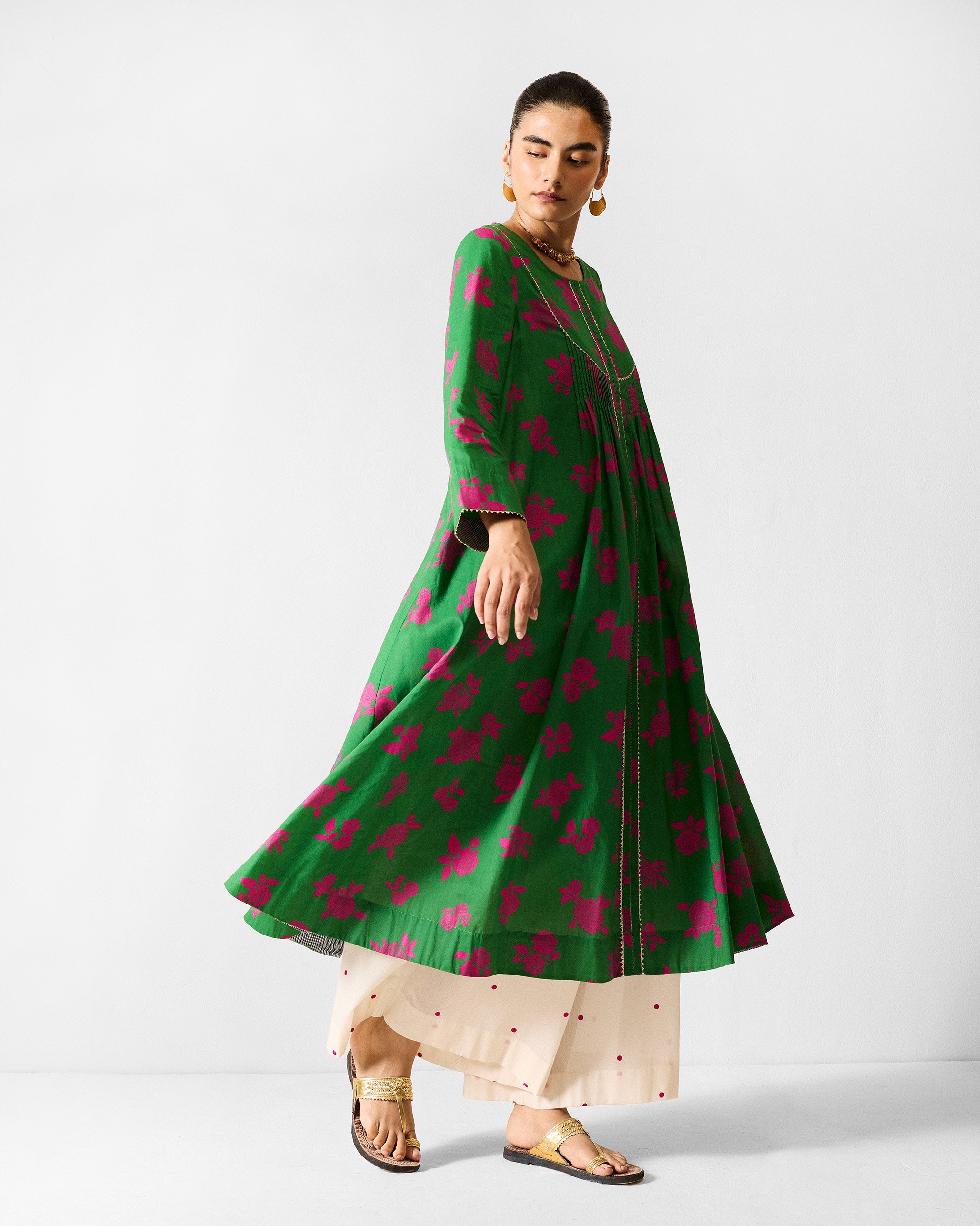 Ayat Kurta - Green & Fuchsia Printed