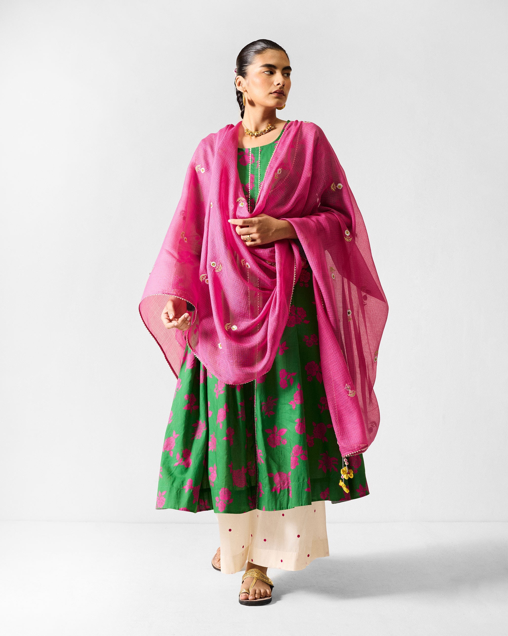 Ayat Kurta - Green & Fuchsia Printed
