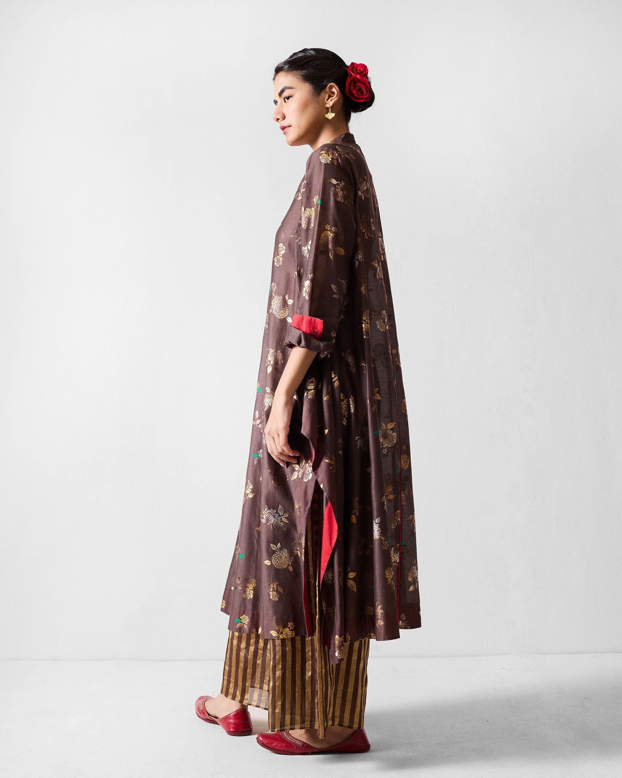 Kovai Kurta - Chocolate Brown & Gold Printed