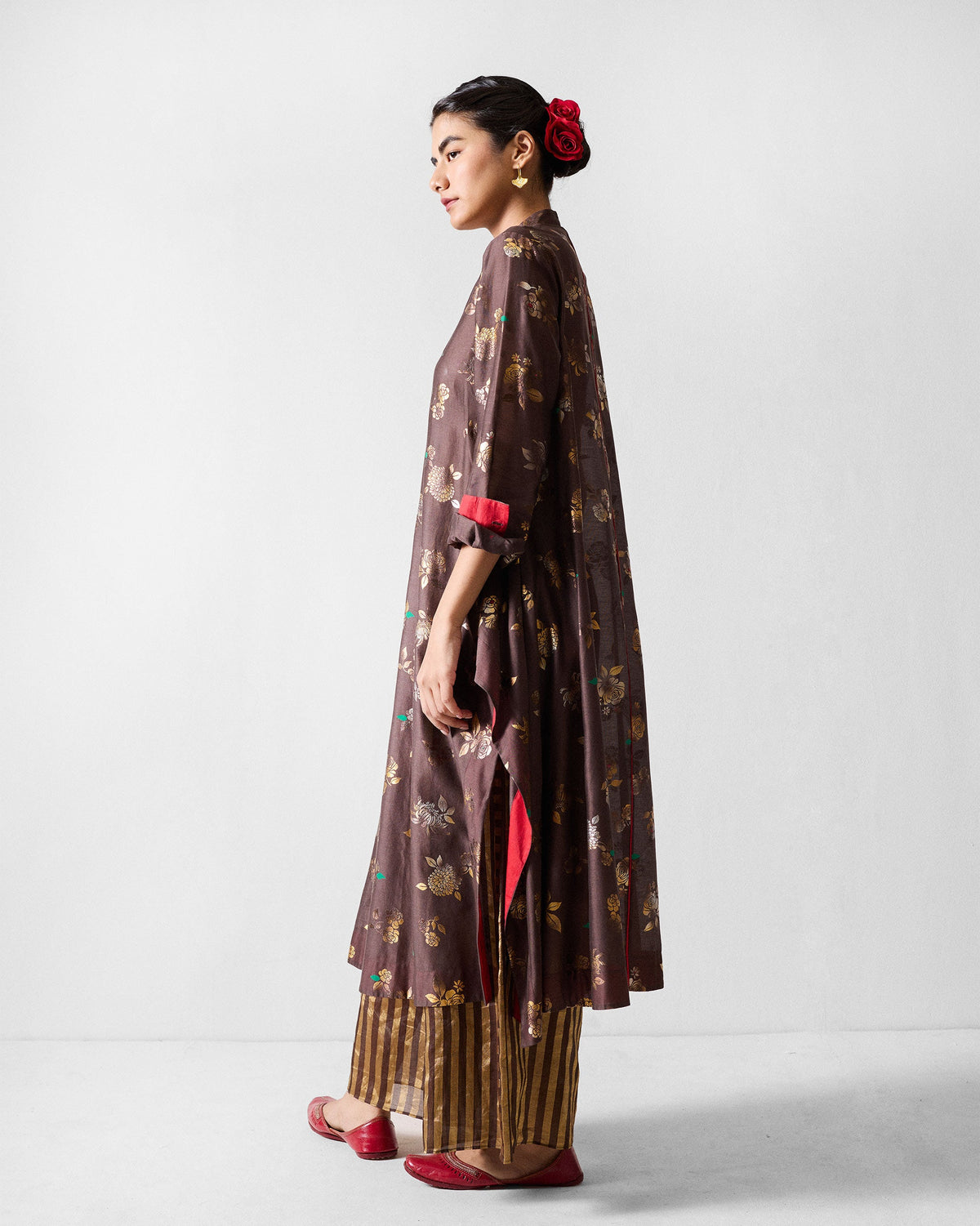 Kovai Kurta - Chocolate Brown & Gold Printed