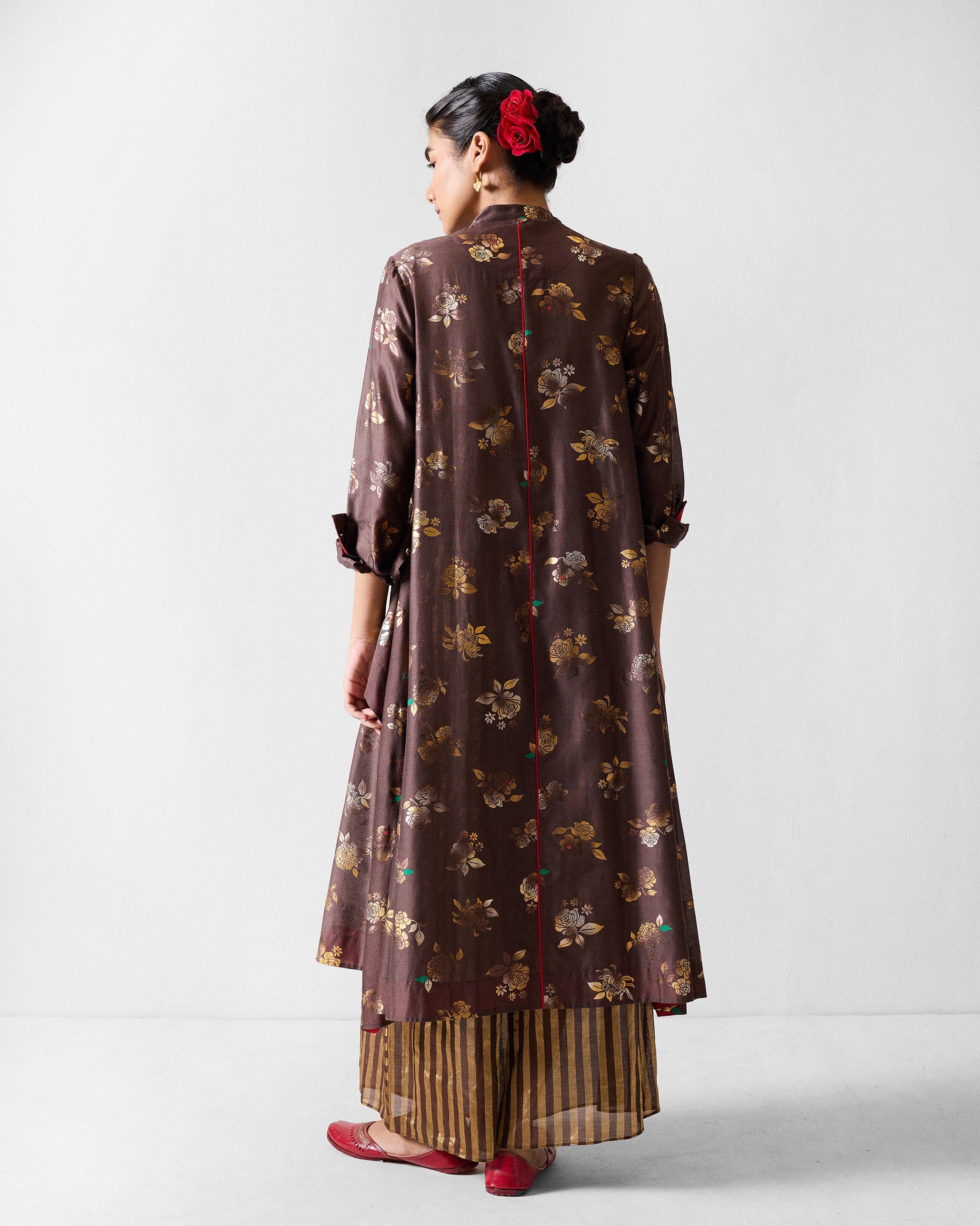 Kovai Kurta - Chocolate Brown & Gold Printed