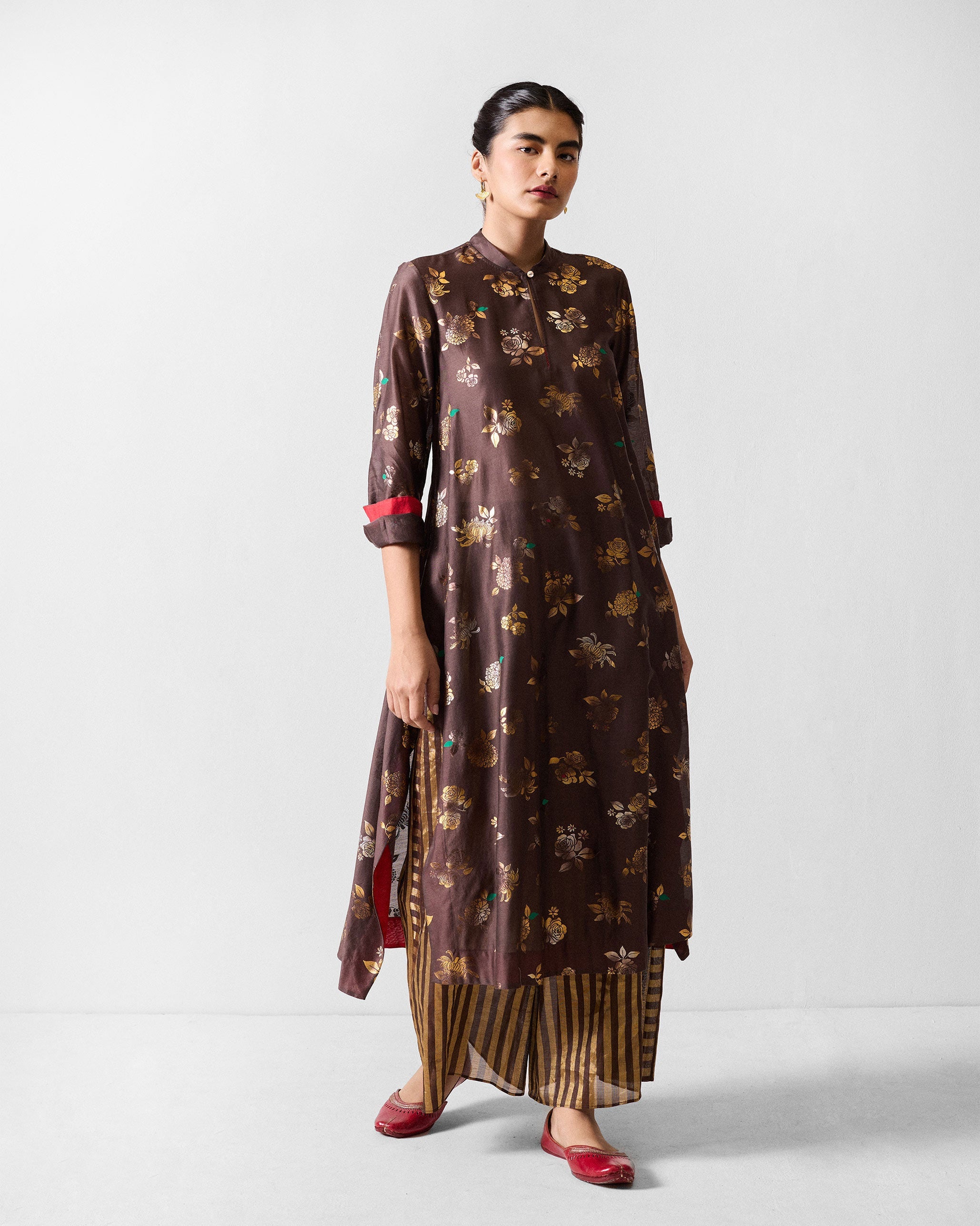 Kovai Kurta - Chocolate Brown & Gold Printed