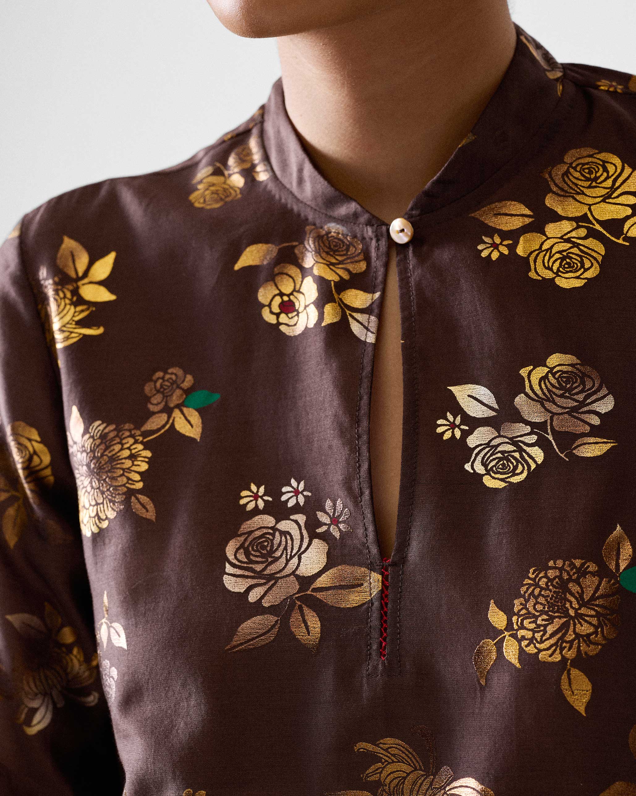 Kovai Kurta - Chocolate Brown & Gold Printed