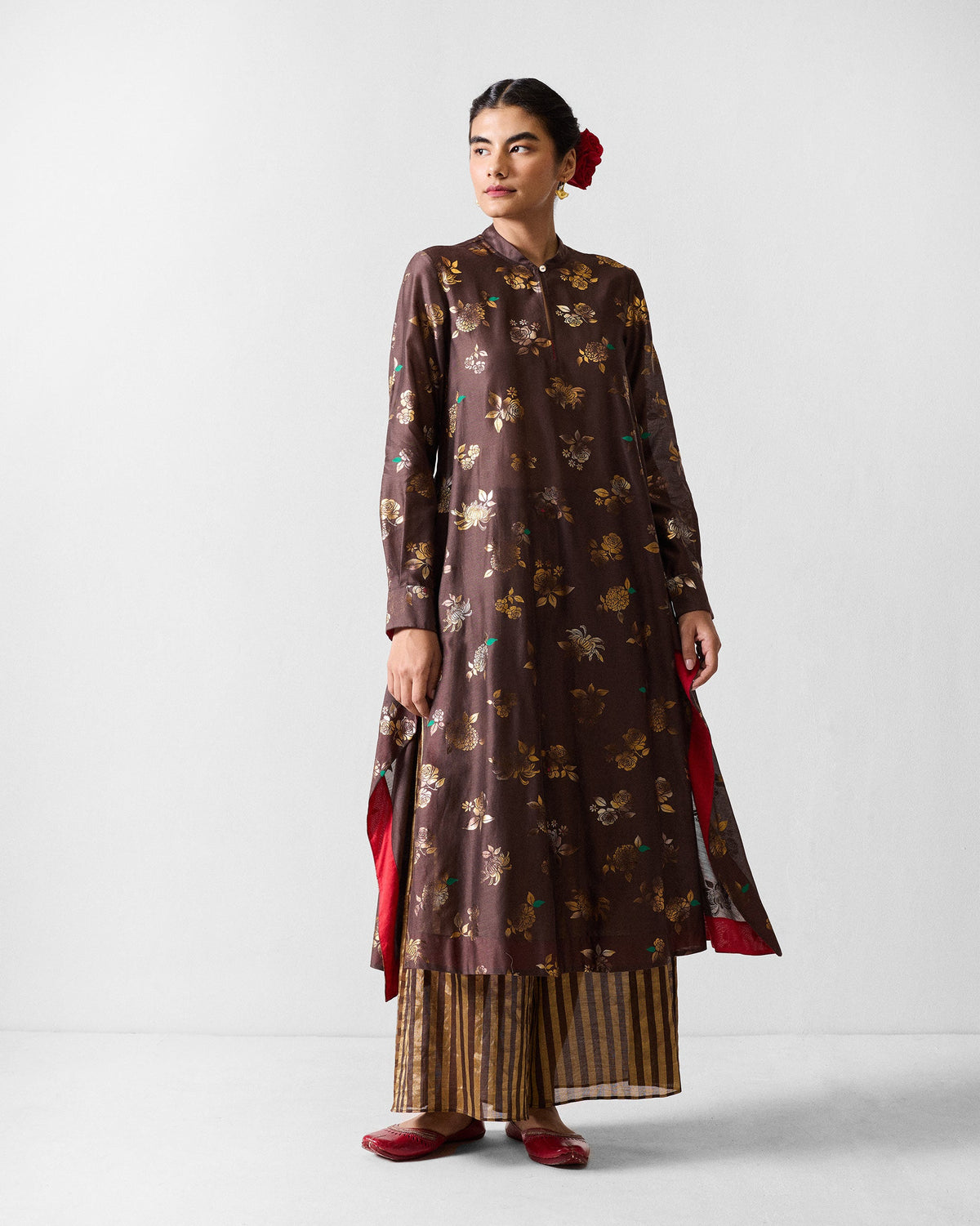 Kovai Kurta - Chocolate Brown & Gold Printed