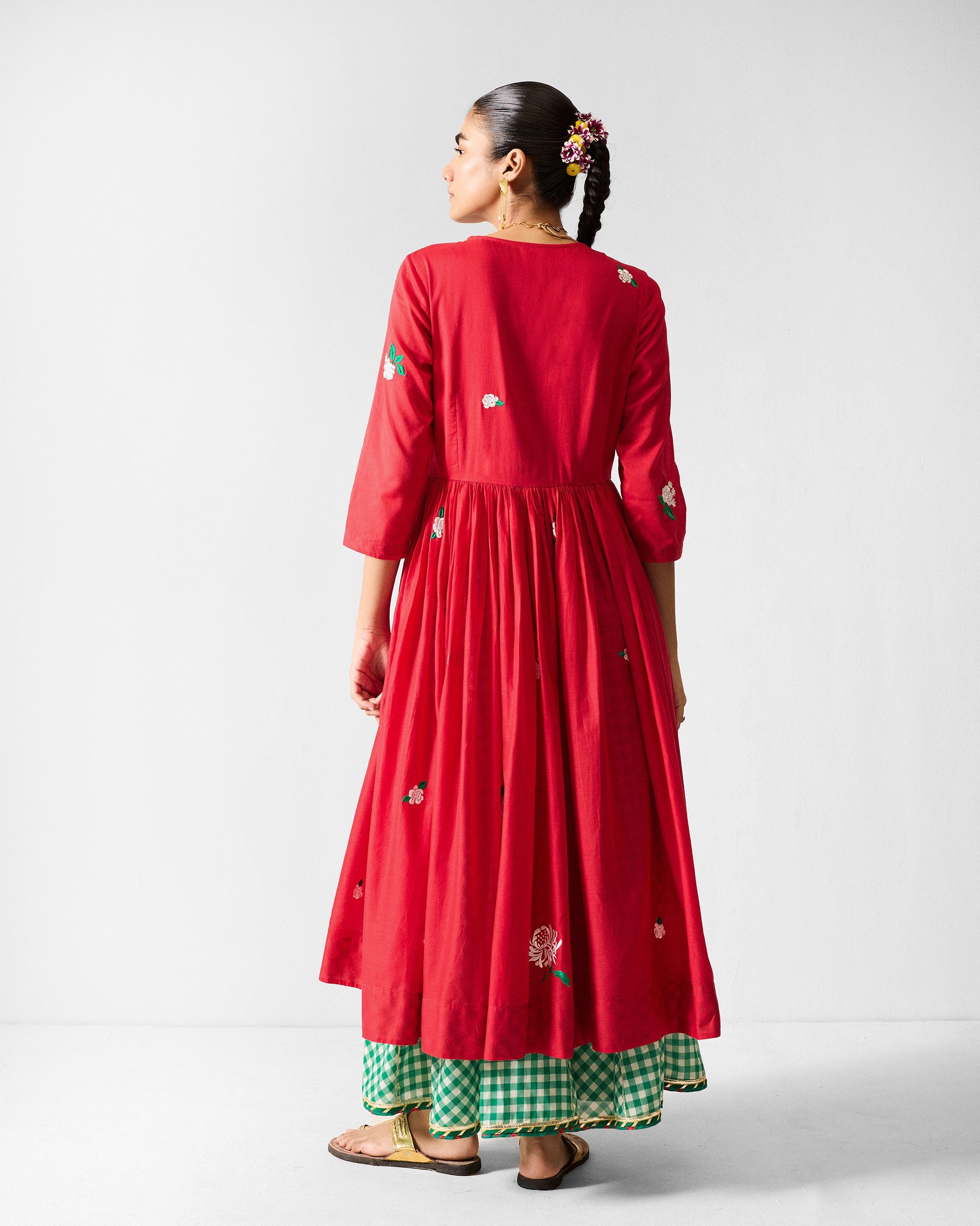 Fit & Flare Angrakha - Red & Ivory Embroidered