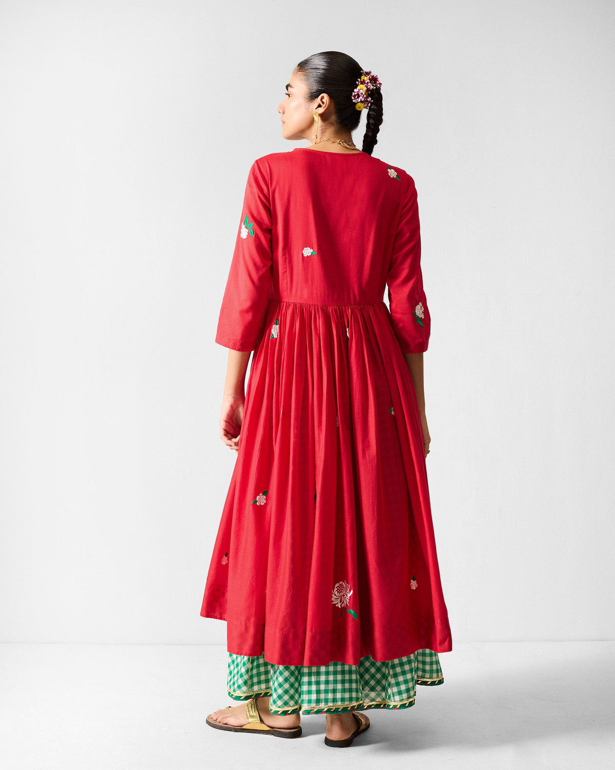 Fit & Flare Angrakha - Red & Ivory Embroidered