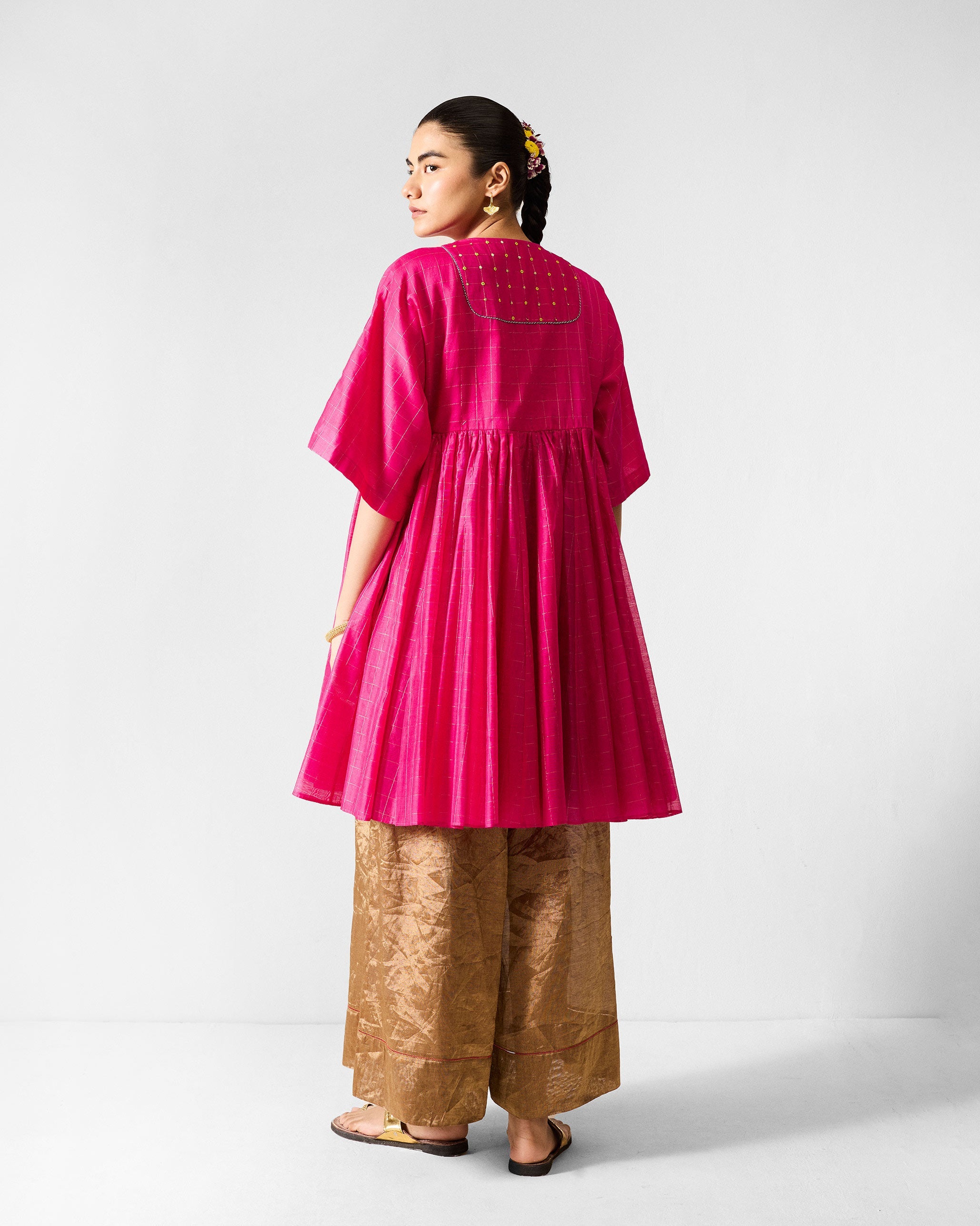 Luna Afghan Kurta - Fuchsia & Gold Embroidered