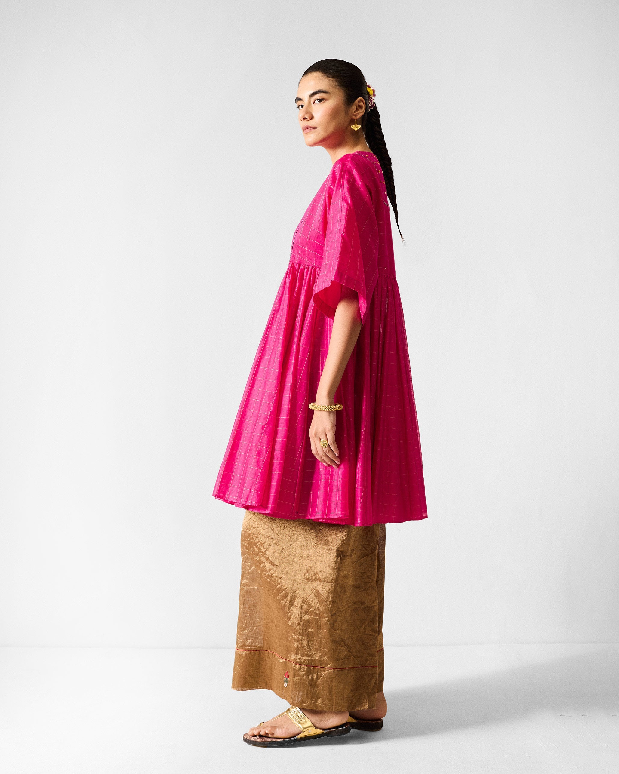 Luna Afghan Kurta - Fuchsia & Gold Embroidered