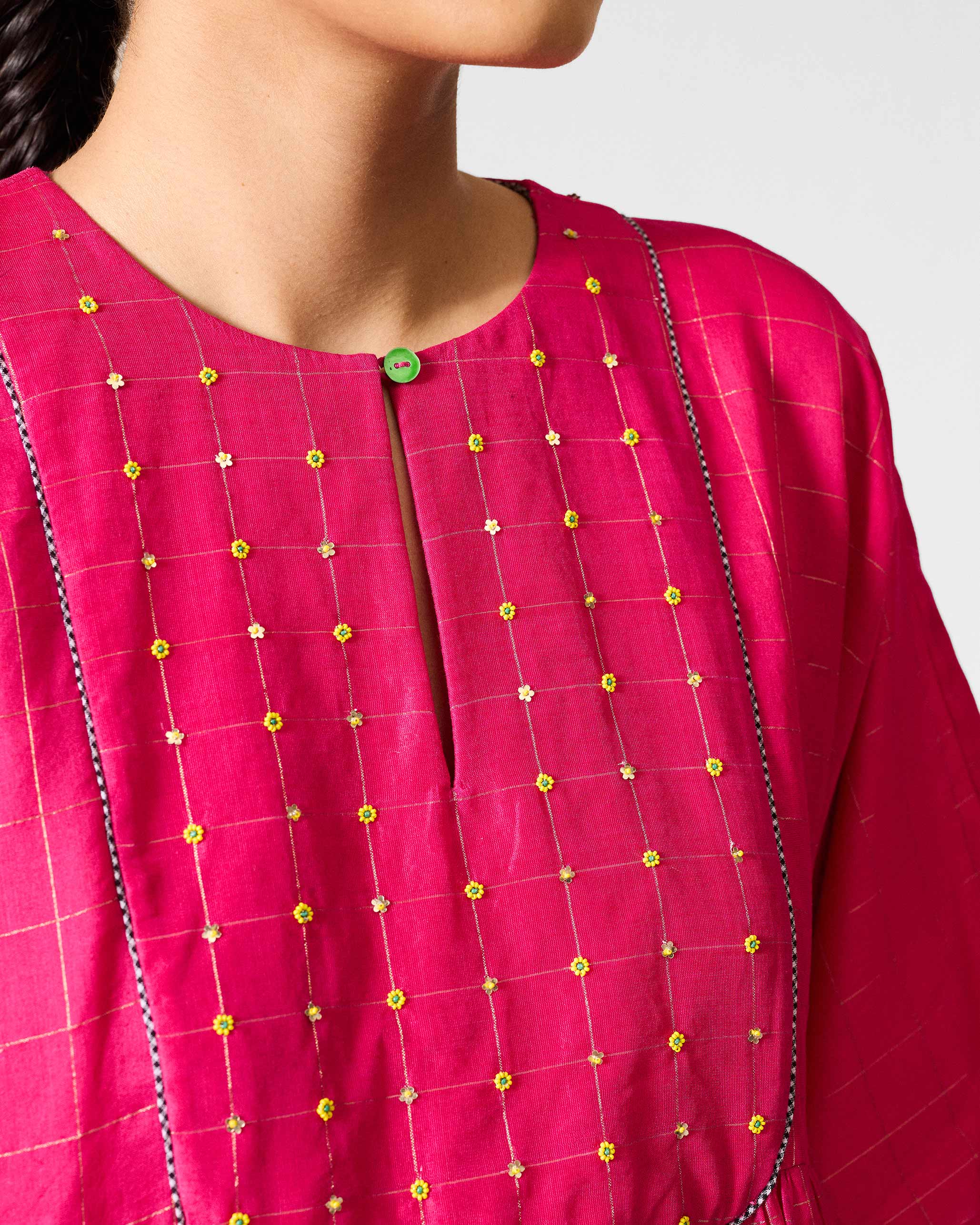 Luna Afghan Kurta - Fuchsia & Gold Embroidered