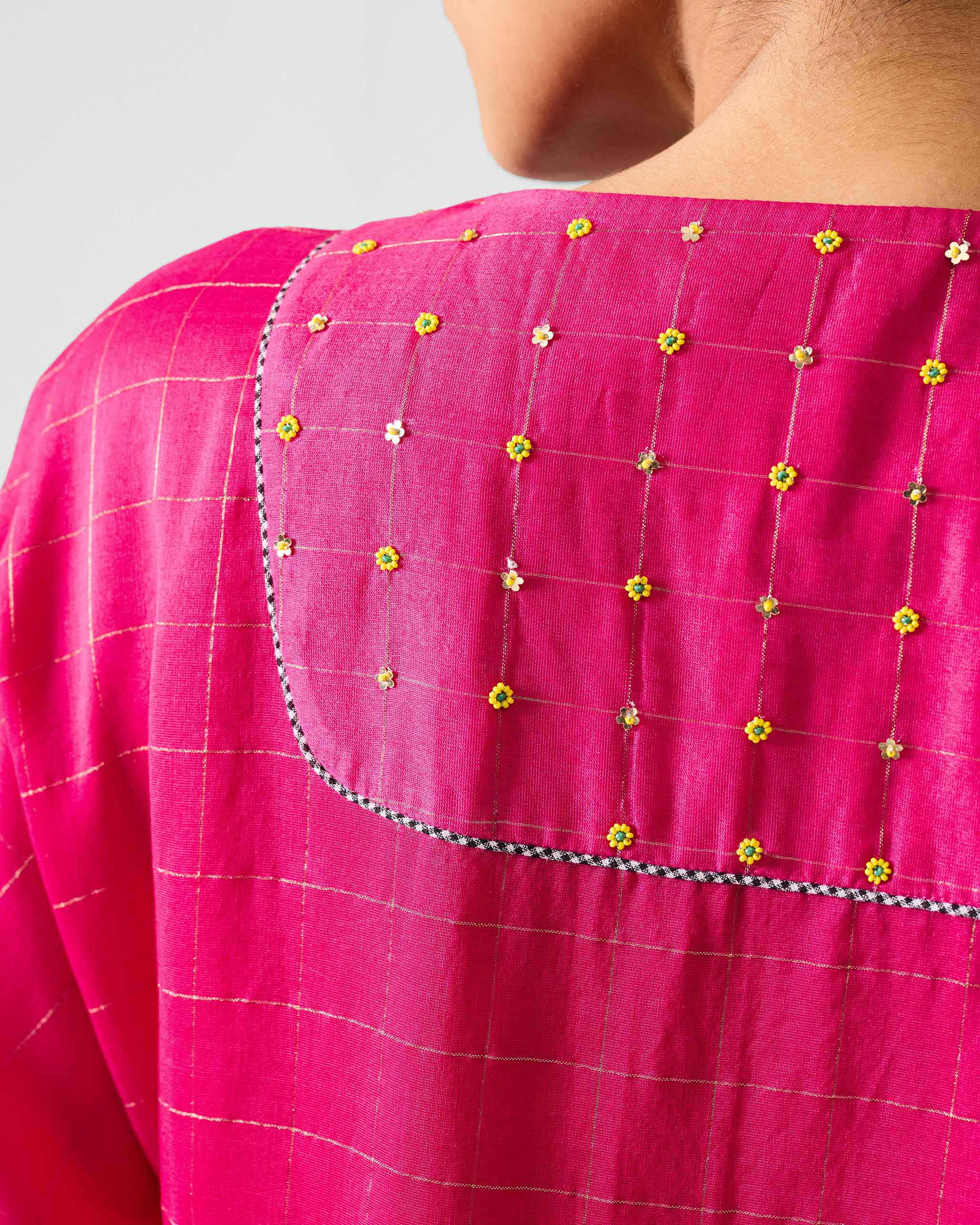 Luna Afghan Kurta - Fuchsia & Gold Embroidered