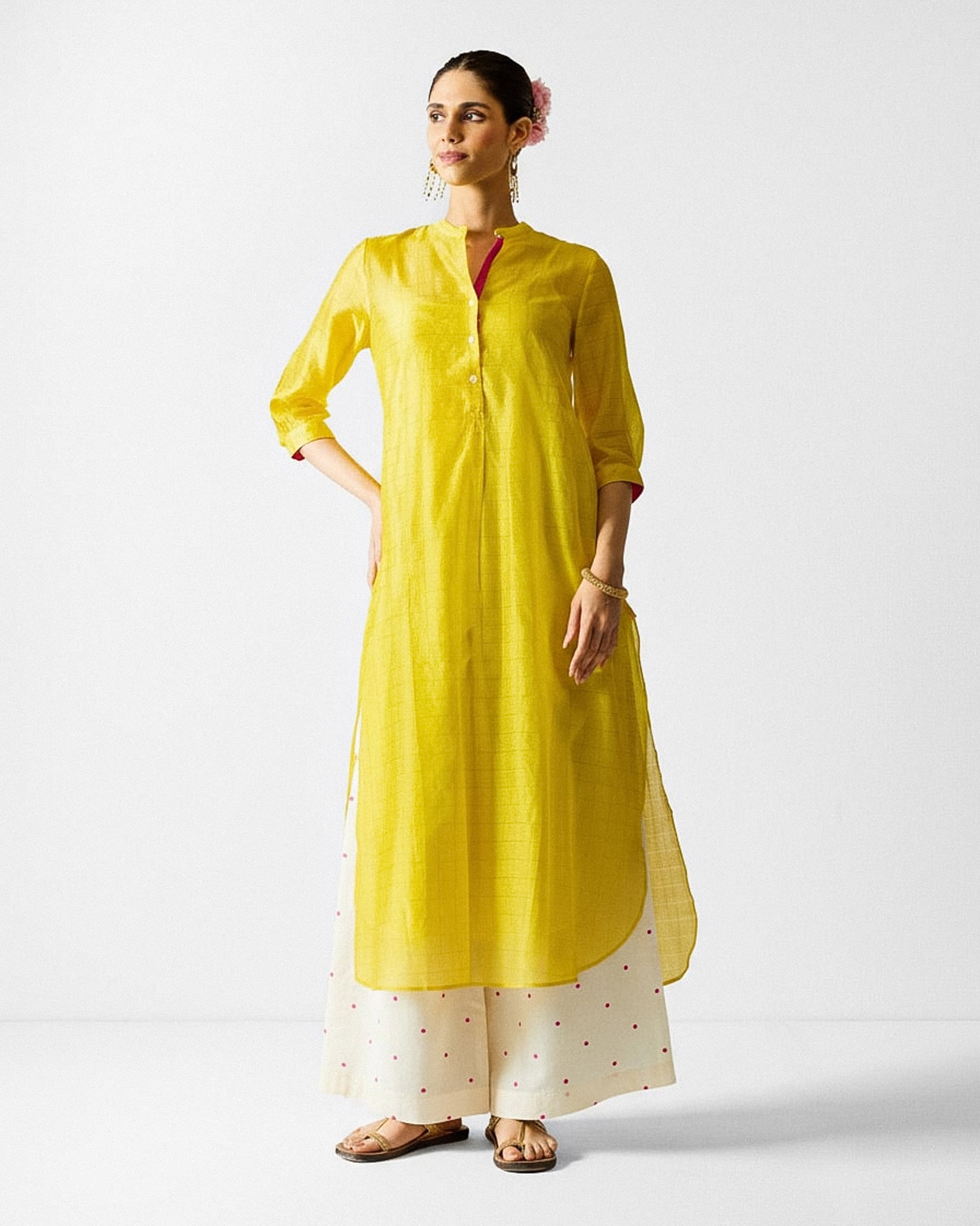 Kumaon Kurta - Lime & Gold Checks