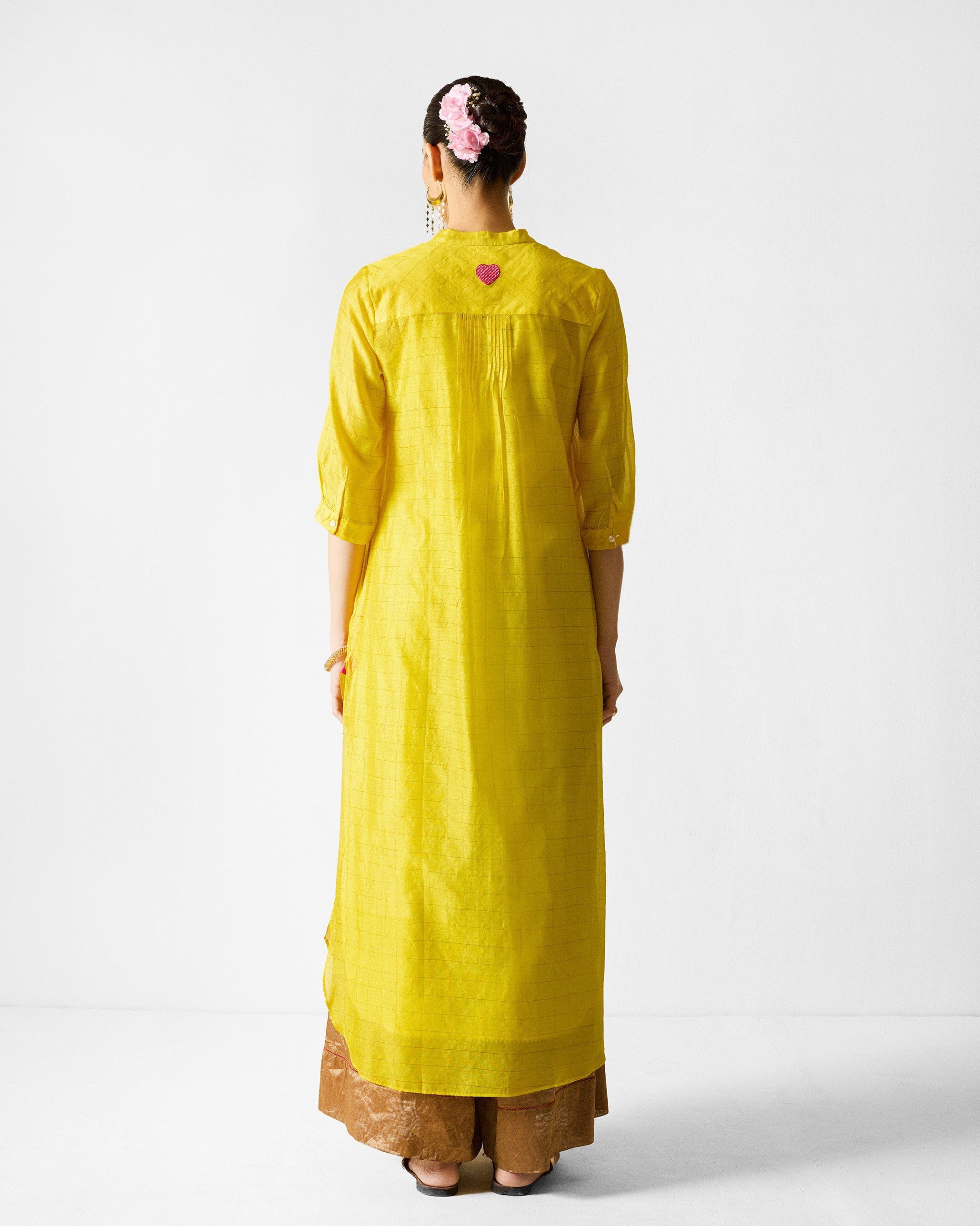 Kumaon Kurta - Lime & Gold Checks