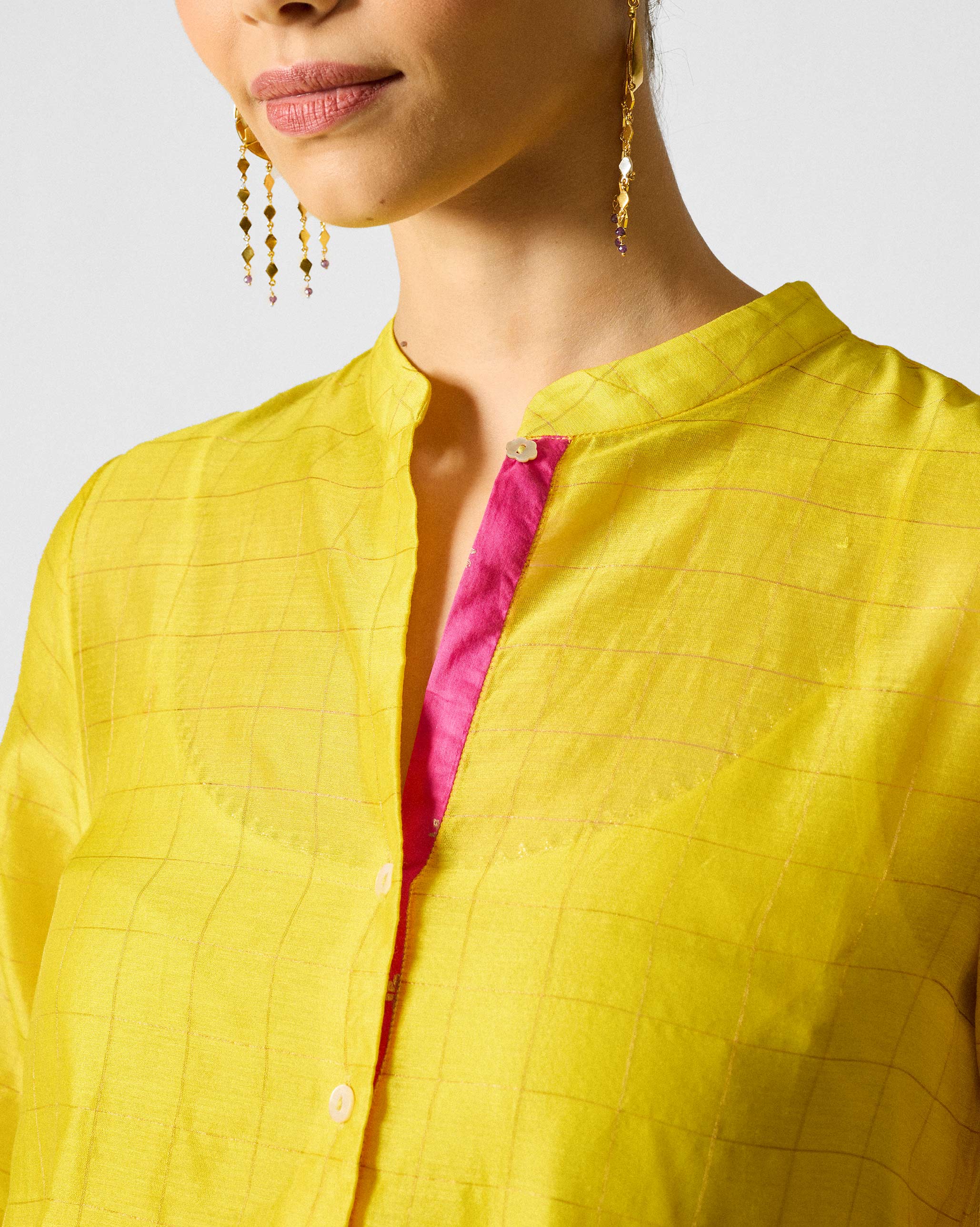 Kumaon Kurta - Lime & Gold Checks