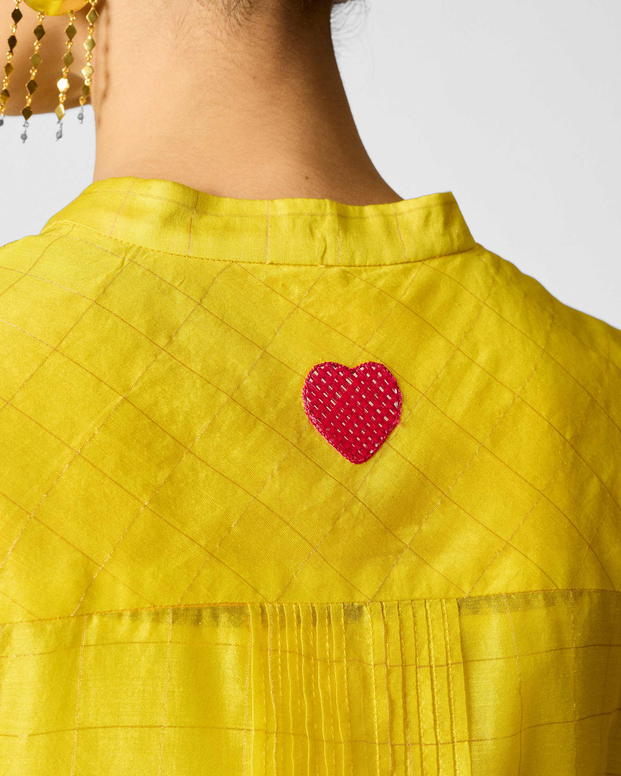 Kumaon Kurta - Lime & Gold Checks