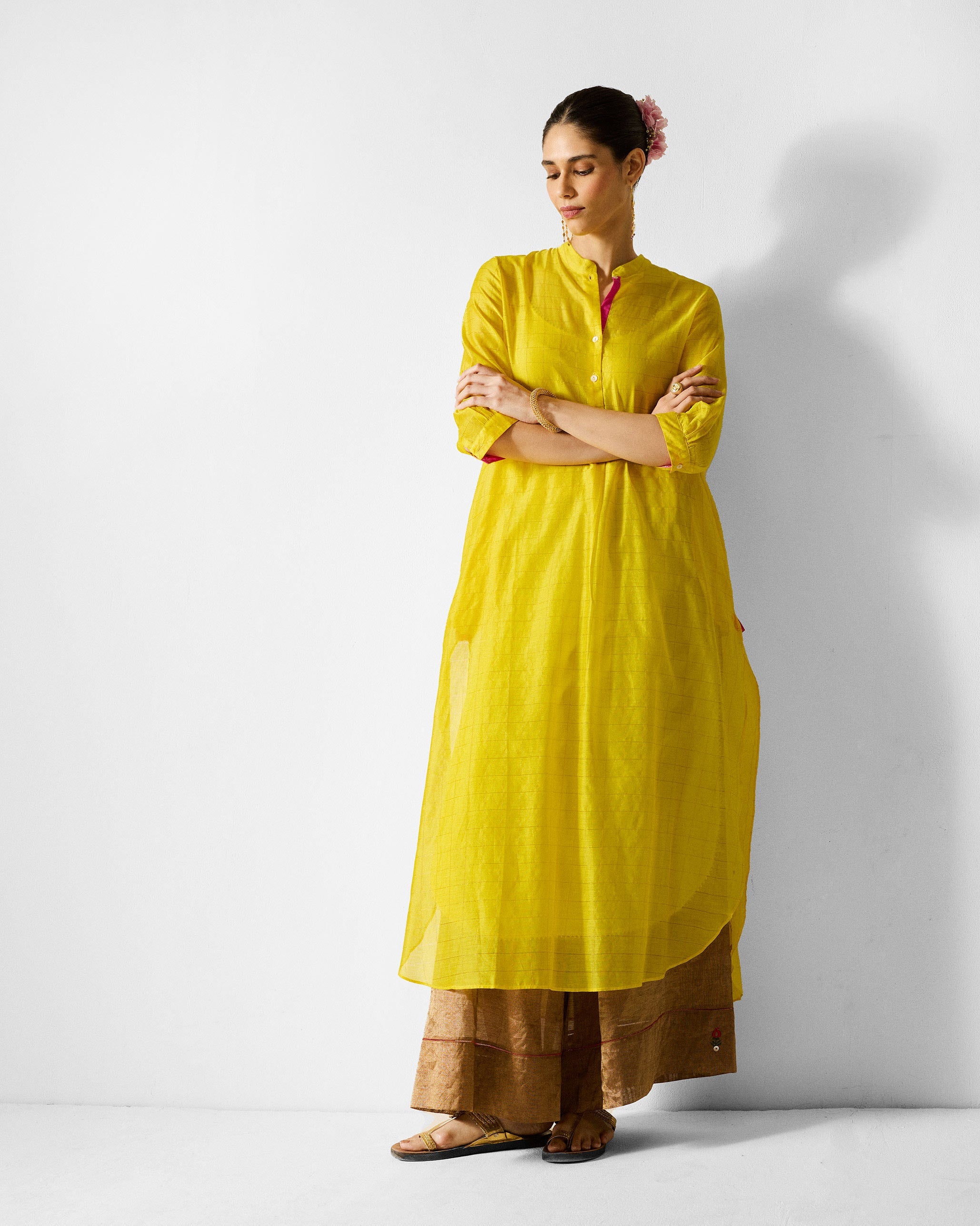 Kumaon Kurta - Lime & Gold Checks