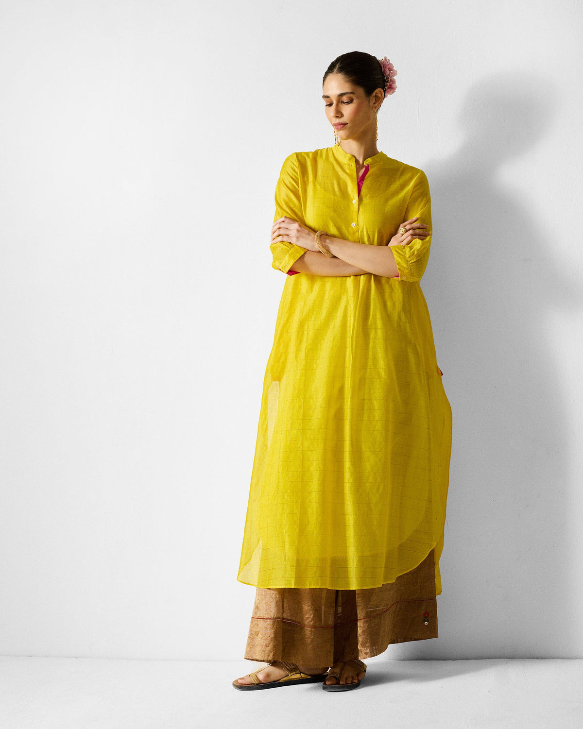 Kumaon Kurta - Lime & Gold Checks