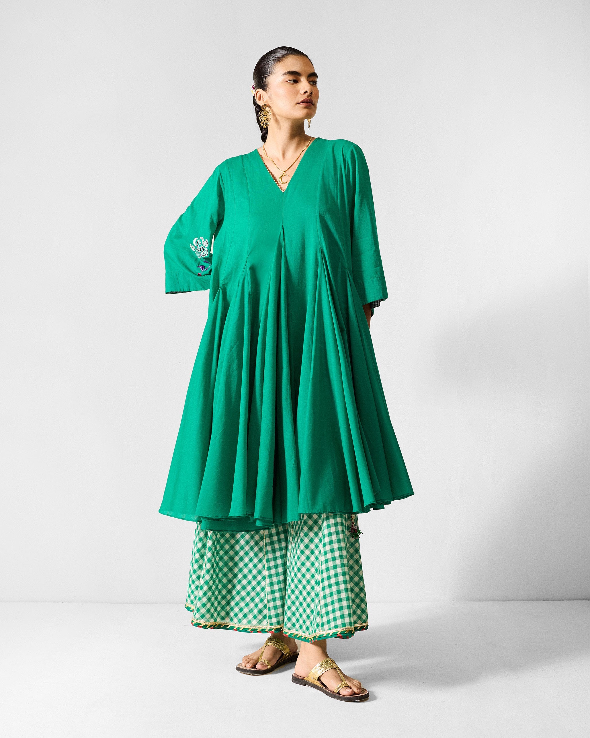 Gusset Long Kurta - Green