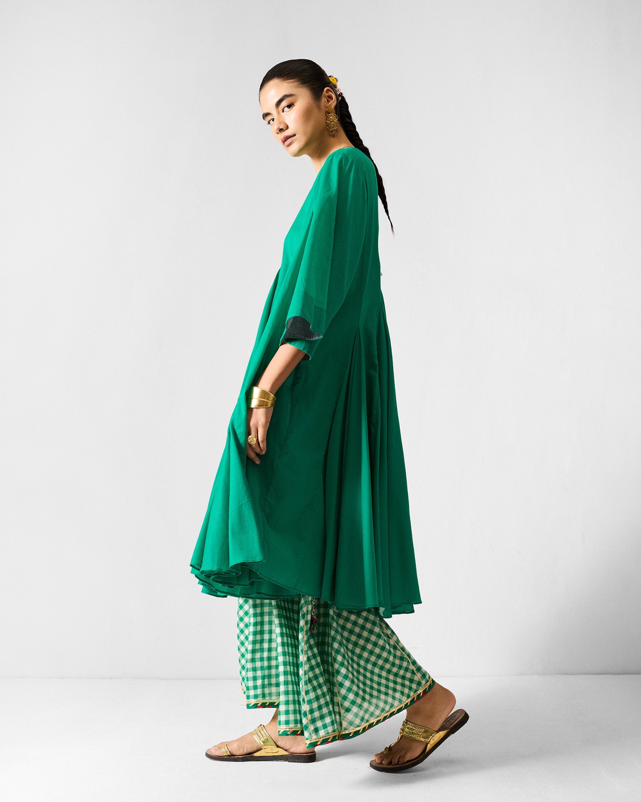Gusset Long Kurta - Green