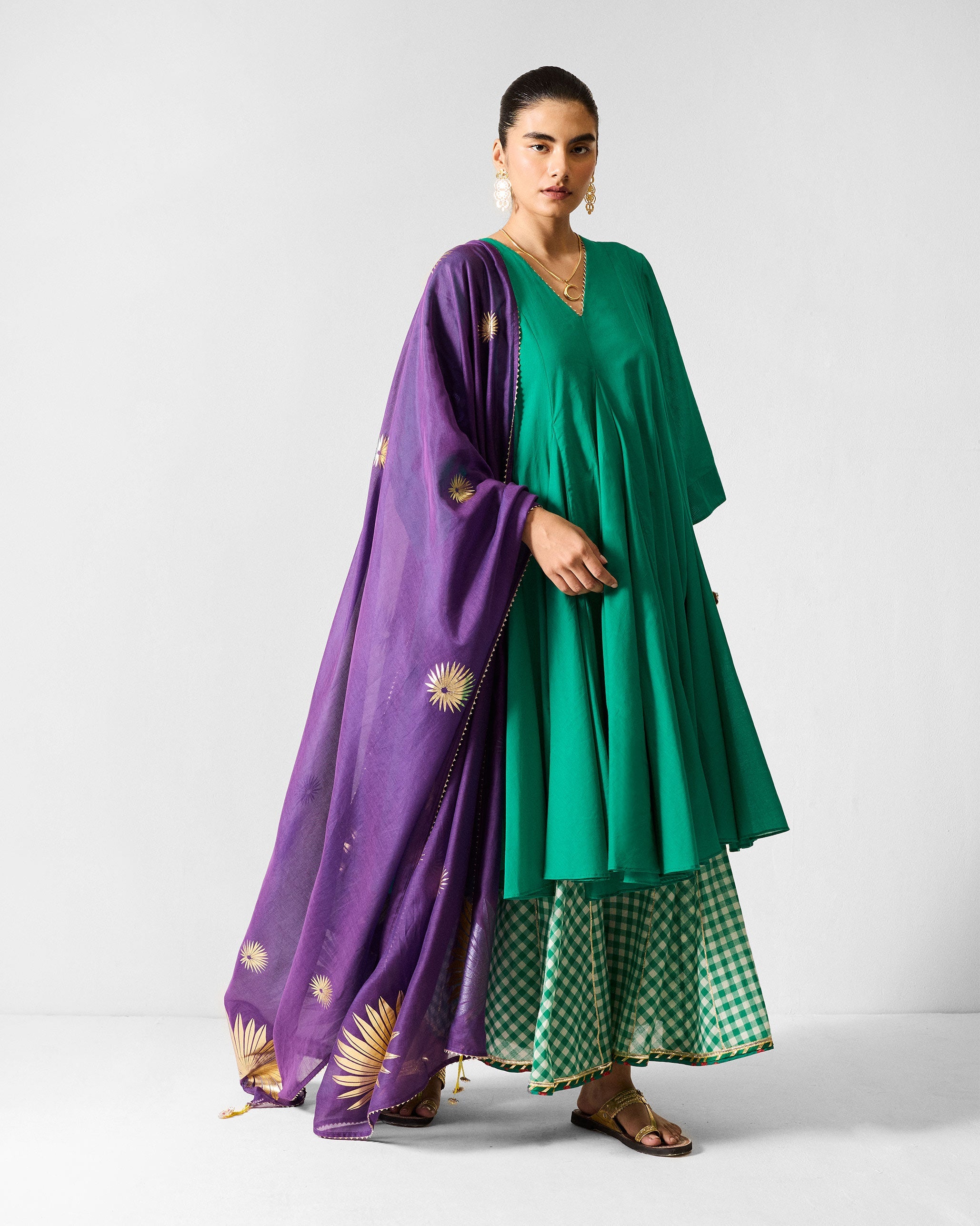 Gusset Long Kurta - Green