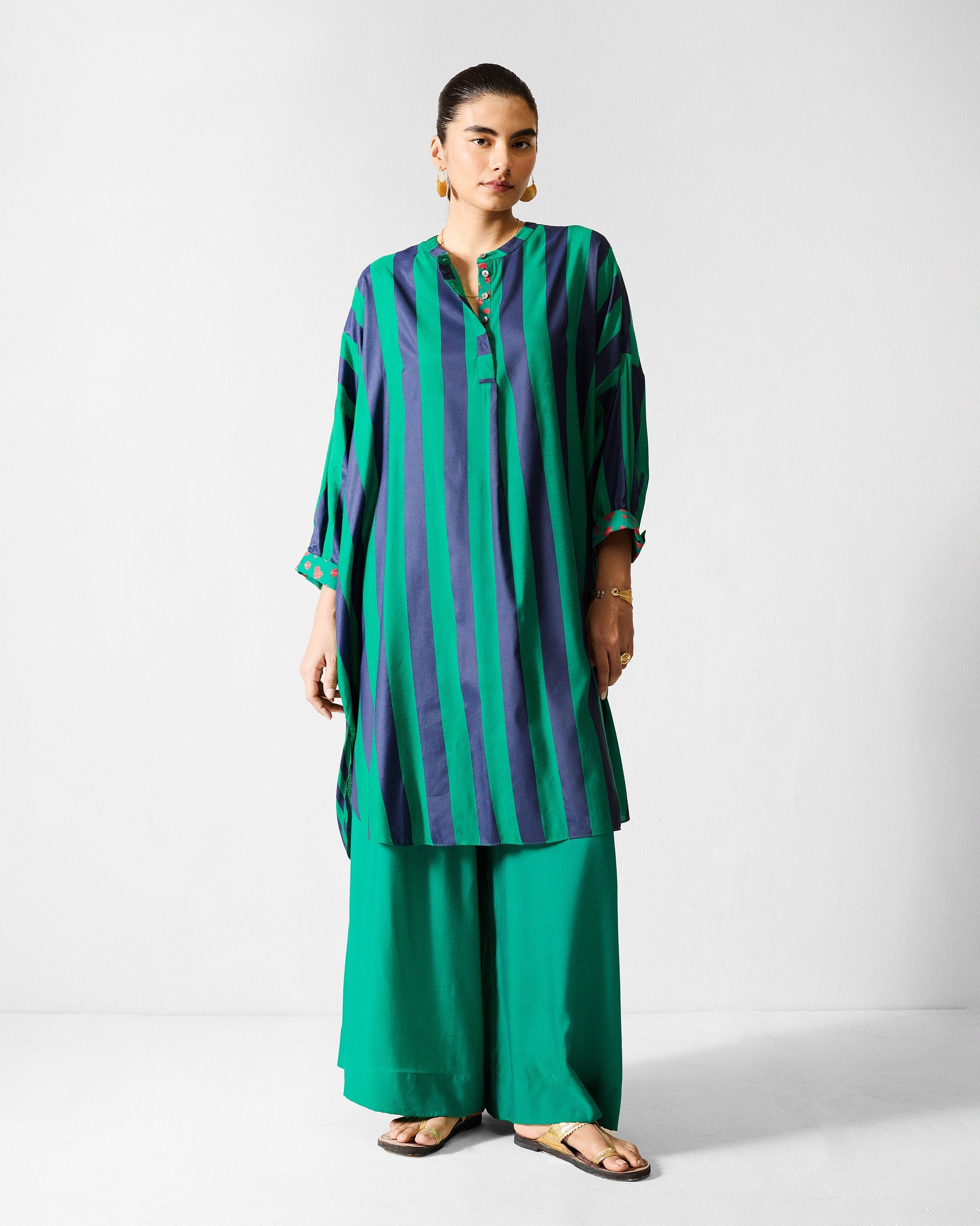 Lazy Sunday Tunic - Navy & Green Printed