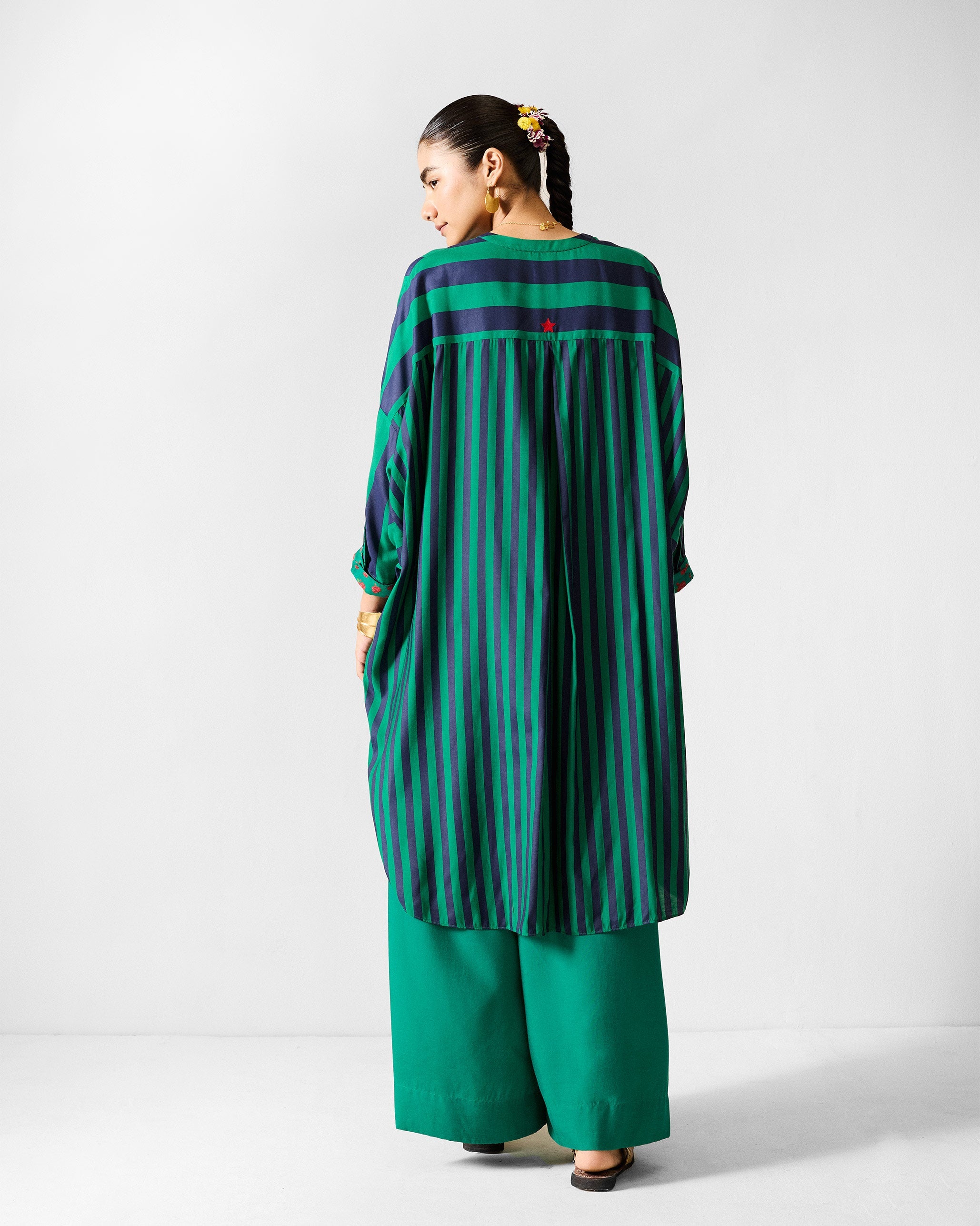 Lazy Sunday Tunic - Navy & Green Printed