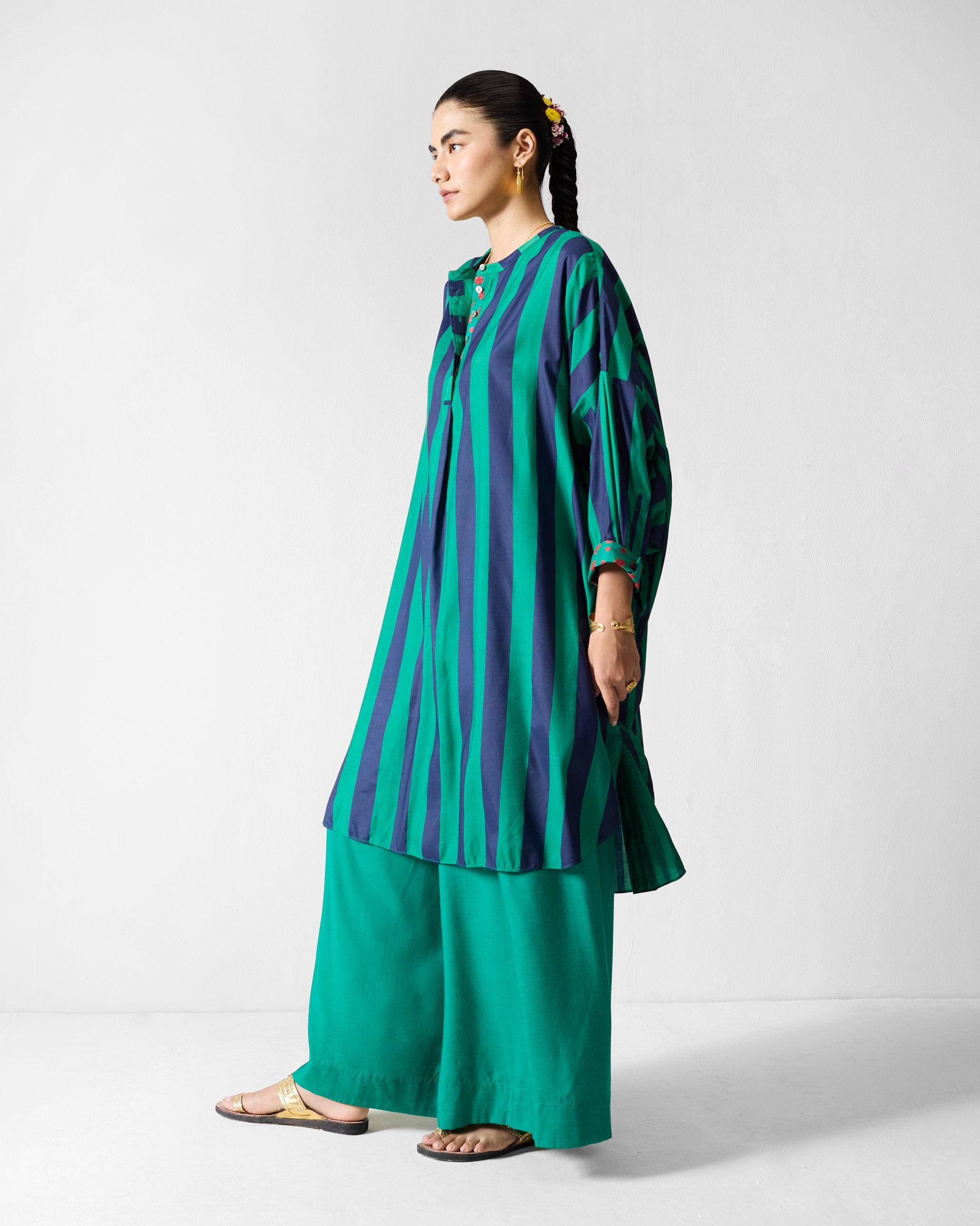 Lazy Sunday Tunic - Navy & Green Printed