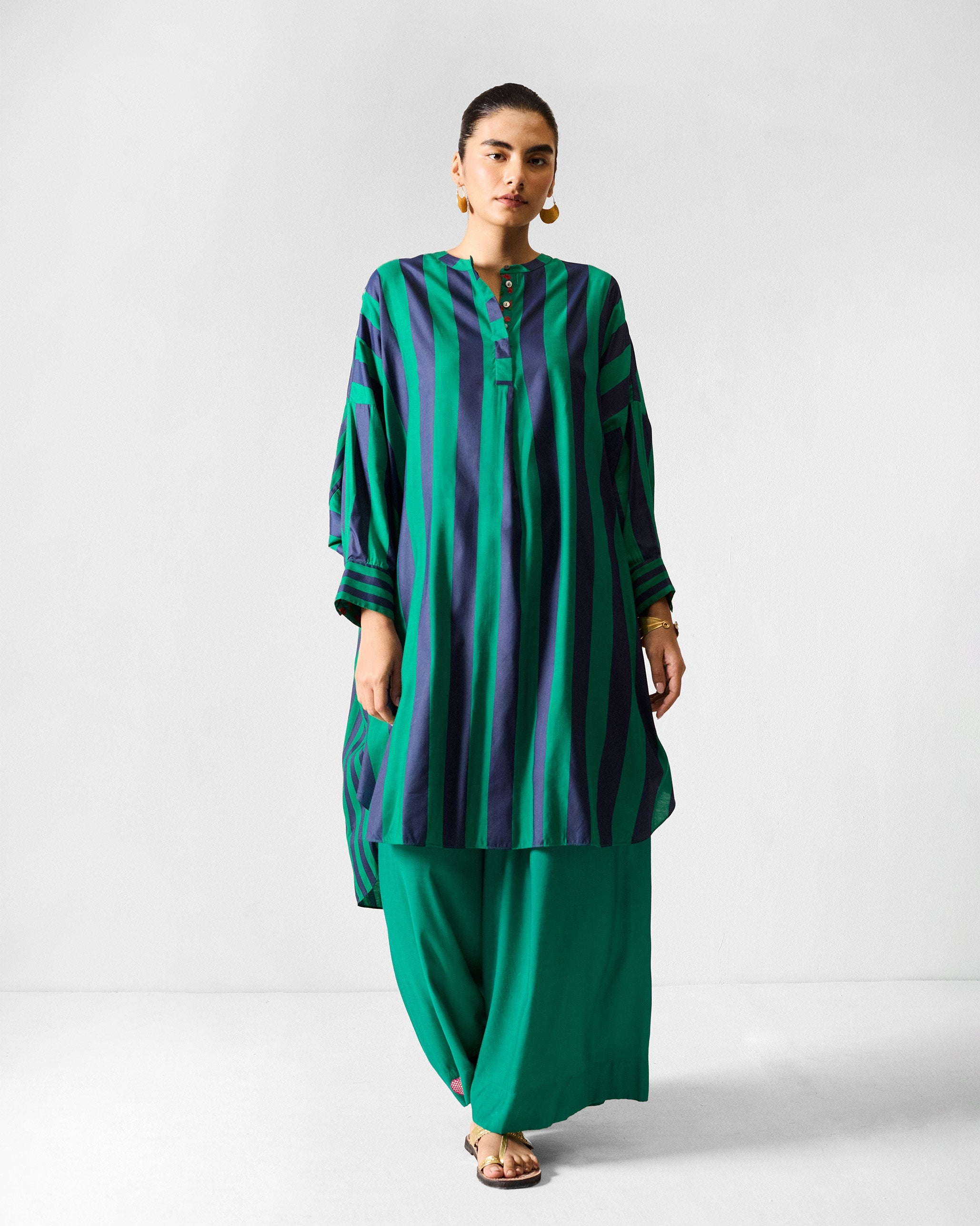 Lazy Sunday Tunic - Navy & Green Printed