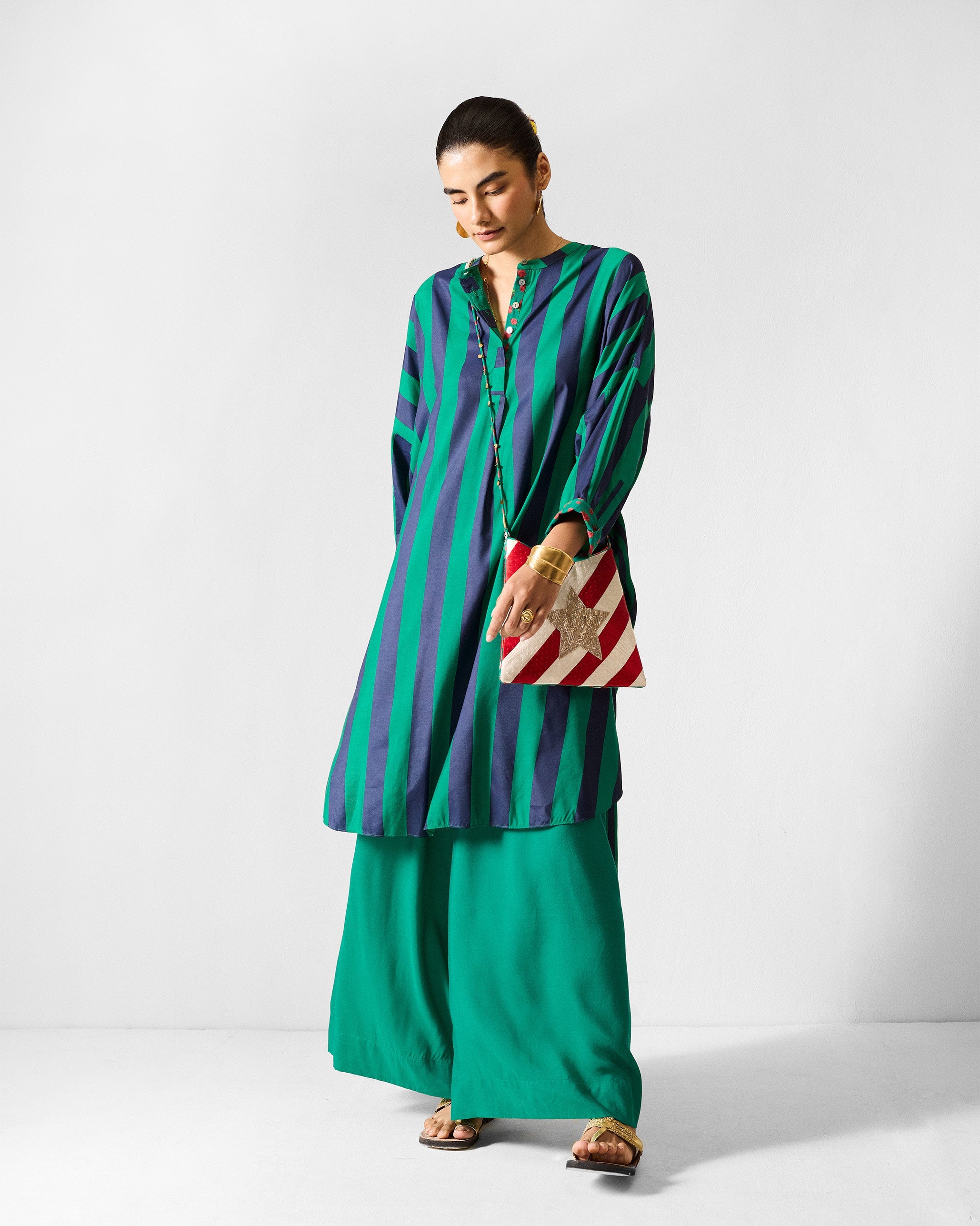 Lazy Sunday Tunic - Navy & Green Printed