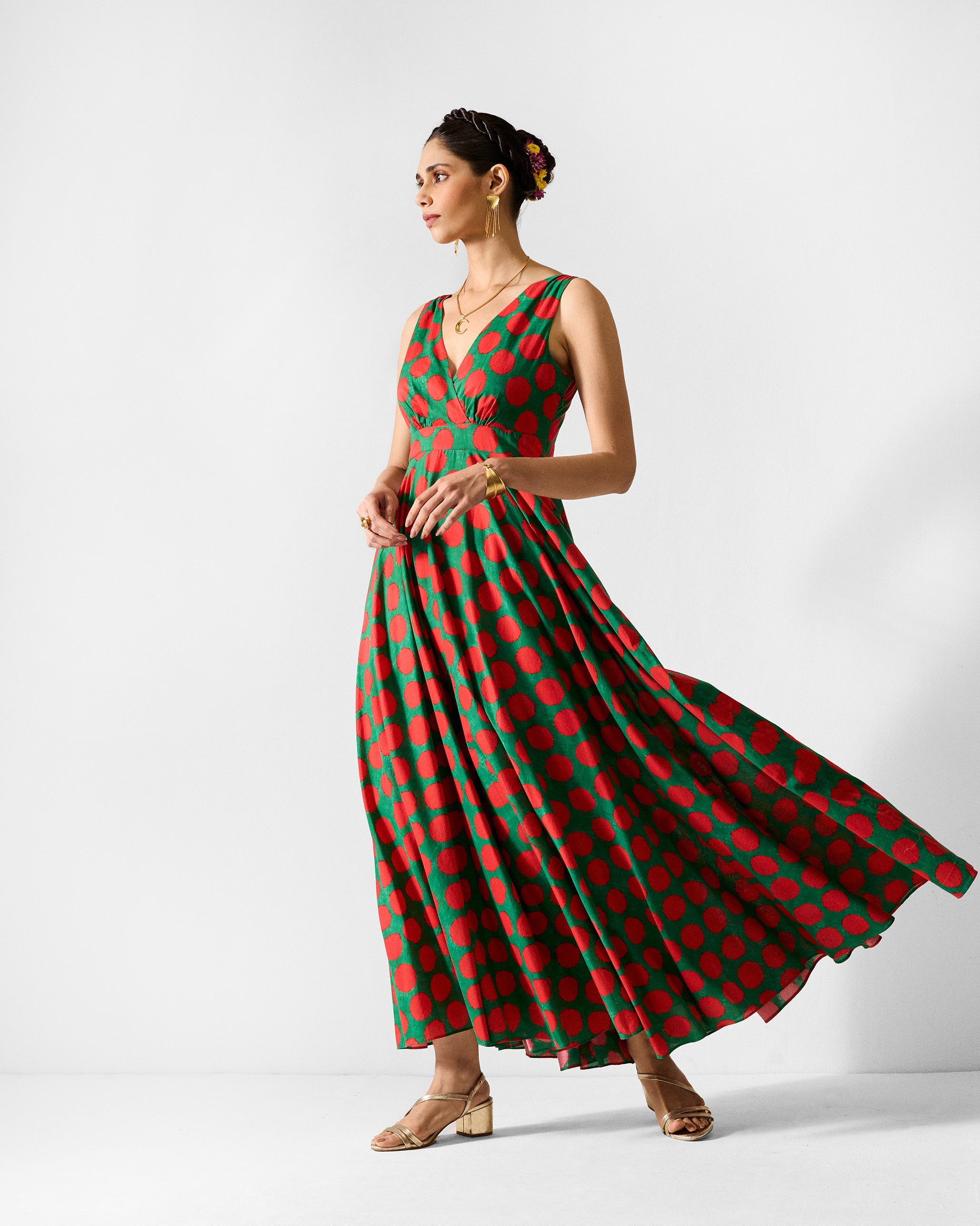 Tribe Dress - Red & Green Printed